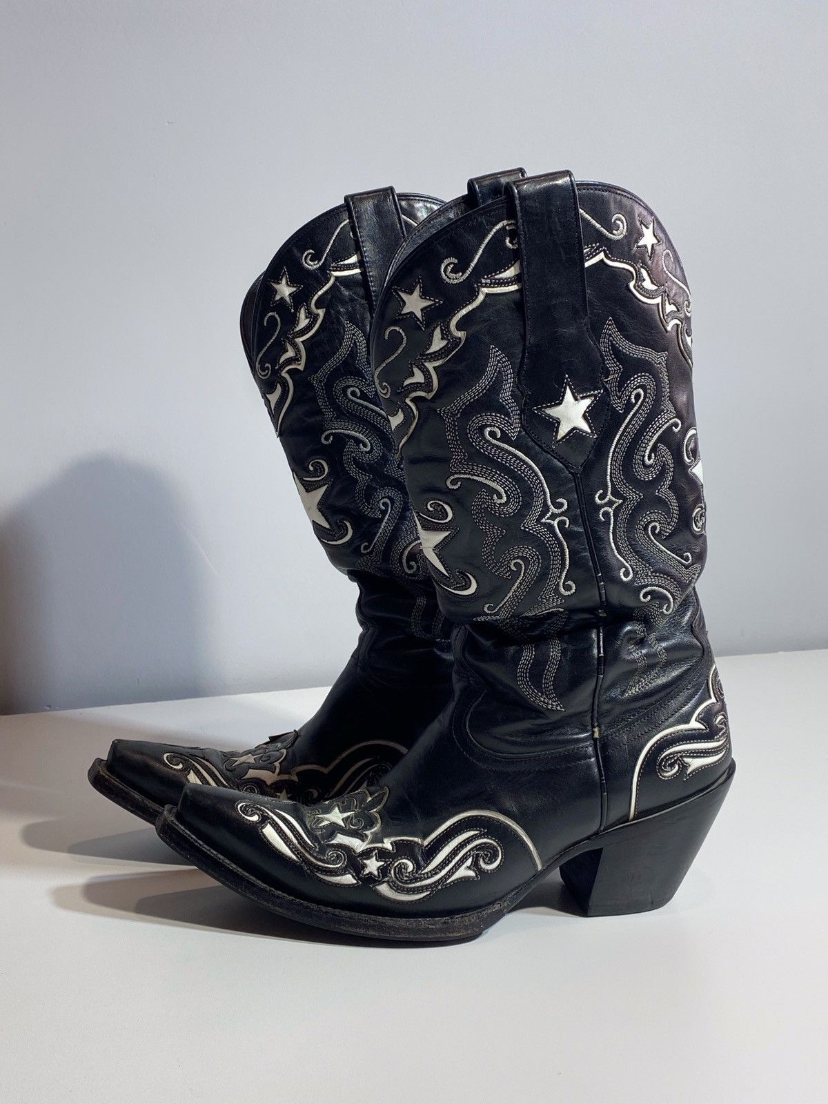 Genuine Leather 🔥 Y2K BLACK STAR COWBOY BOOTS MEXICO STAR EMBROIDERY WESTERN Size US 7 / EU 40 - 2 Thumbnail