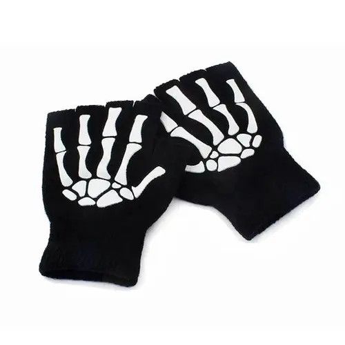 Japanese Brand Half Finger Skull Skeleton Gloves Size ONE SIZE - 2 Thumbnail