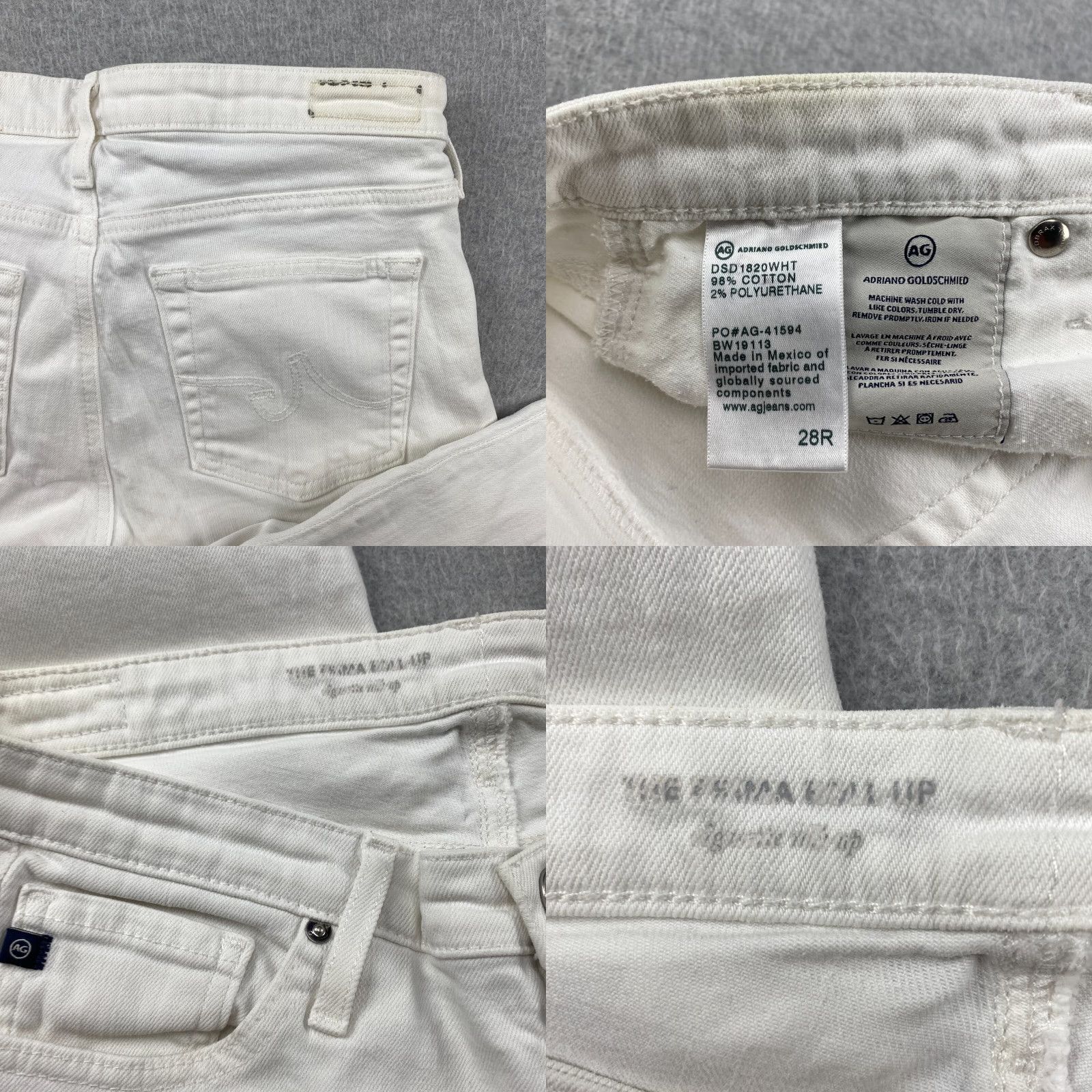 Vintage AG Adriano Goldschmied Jeans The Prima Roll Up Womens 28 Cigarette Leg White Crop Jeans Size 28" / US 6 / IT 42 - 10 Thumbnail