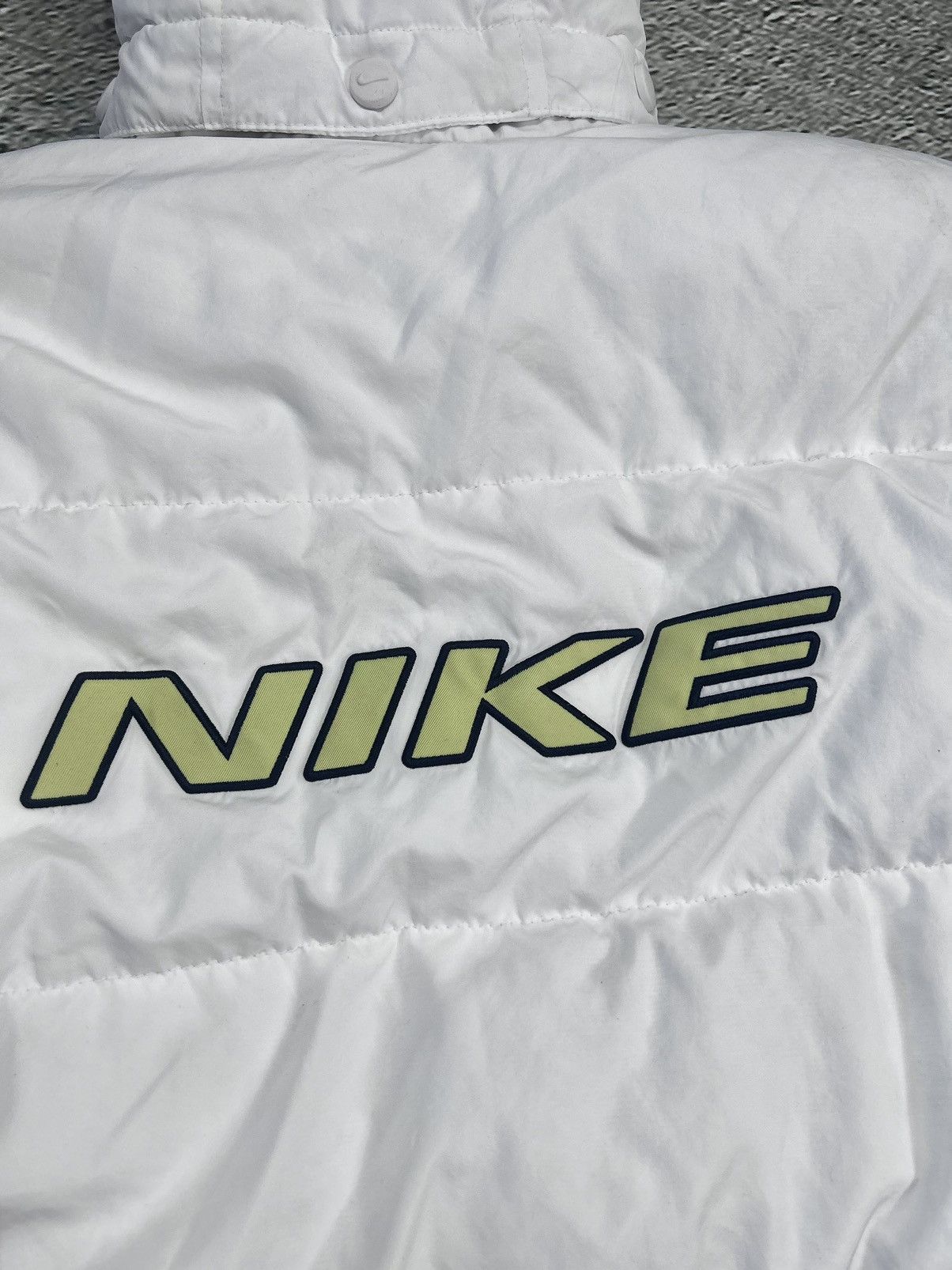 Nike × Vintage Nike vintage puffer jacket big logo white neon yellow 90s Size US S / EU 44-46 / 1 - 2 Thumbnail