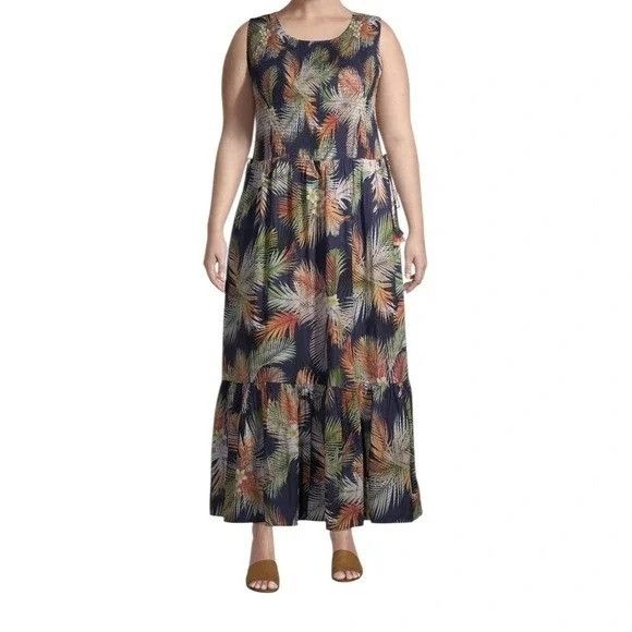 Other Terra Sky 3X Tropical Floral Dress Tiered Ruffle Sleeveless Size 3XL / US 20-22 - 10 Thumbnail