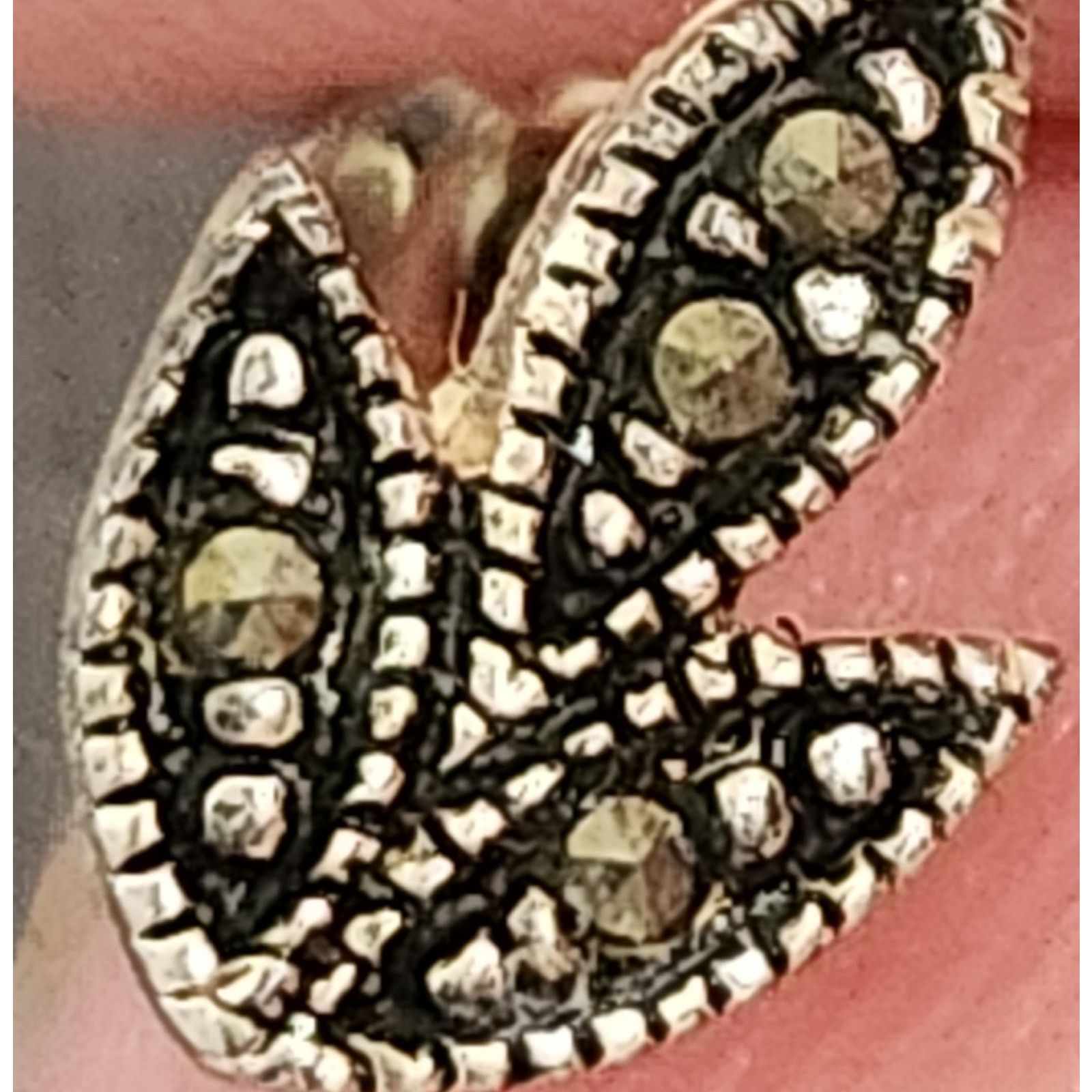 Other Vintage Black Silver Rhinestone Leaf Design Stud Earrings Size ONE SIZE - 4 Thumbnail