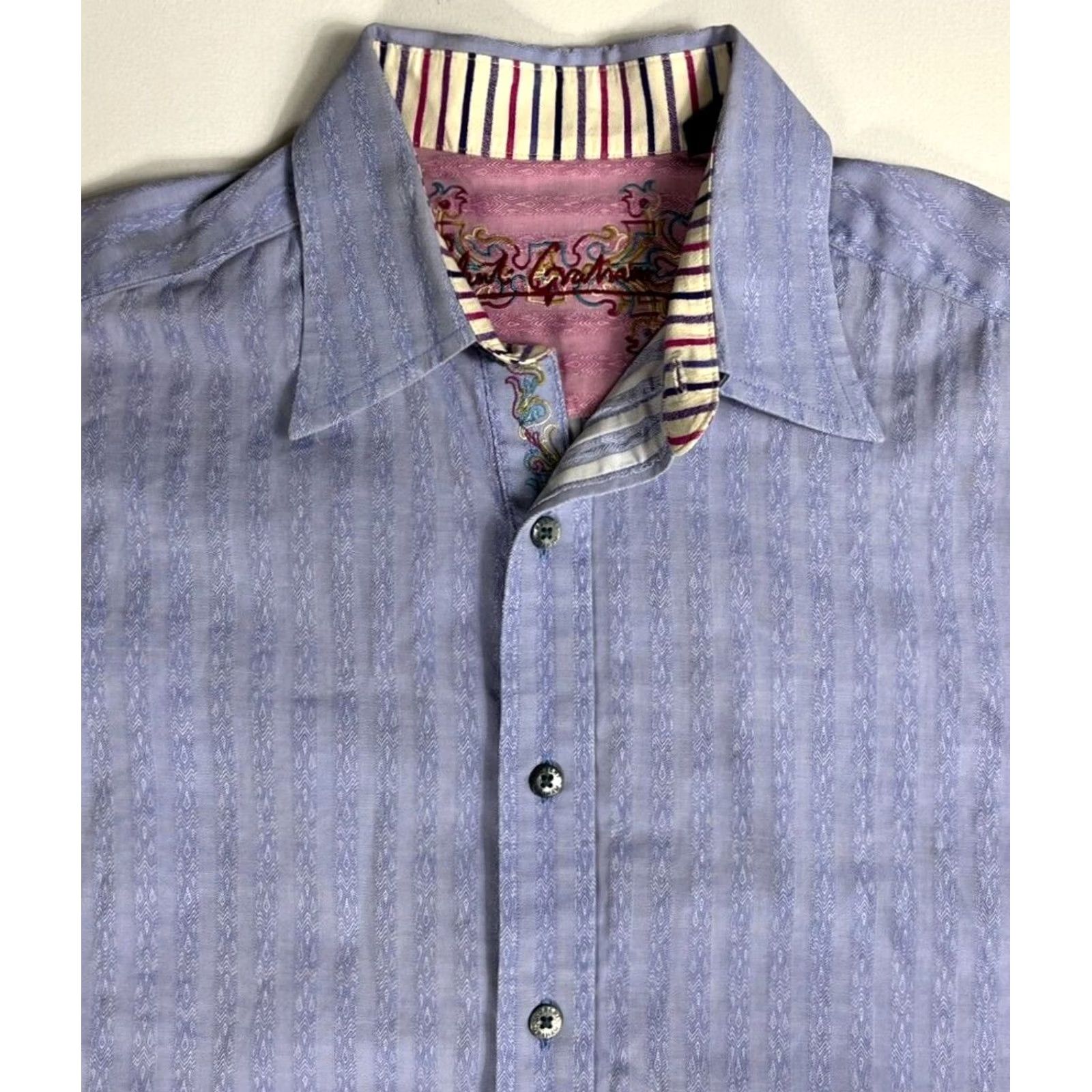 Robert Graham Robert Graham Button-Up Shirt Mens Striped Size M Violet 100% Cotton Woven Long Sleeve, Collared, Regular Fit, XS? Size US M / EU 48-50 / 2 - 2 Thumbnail