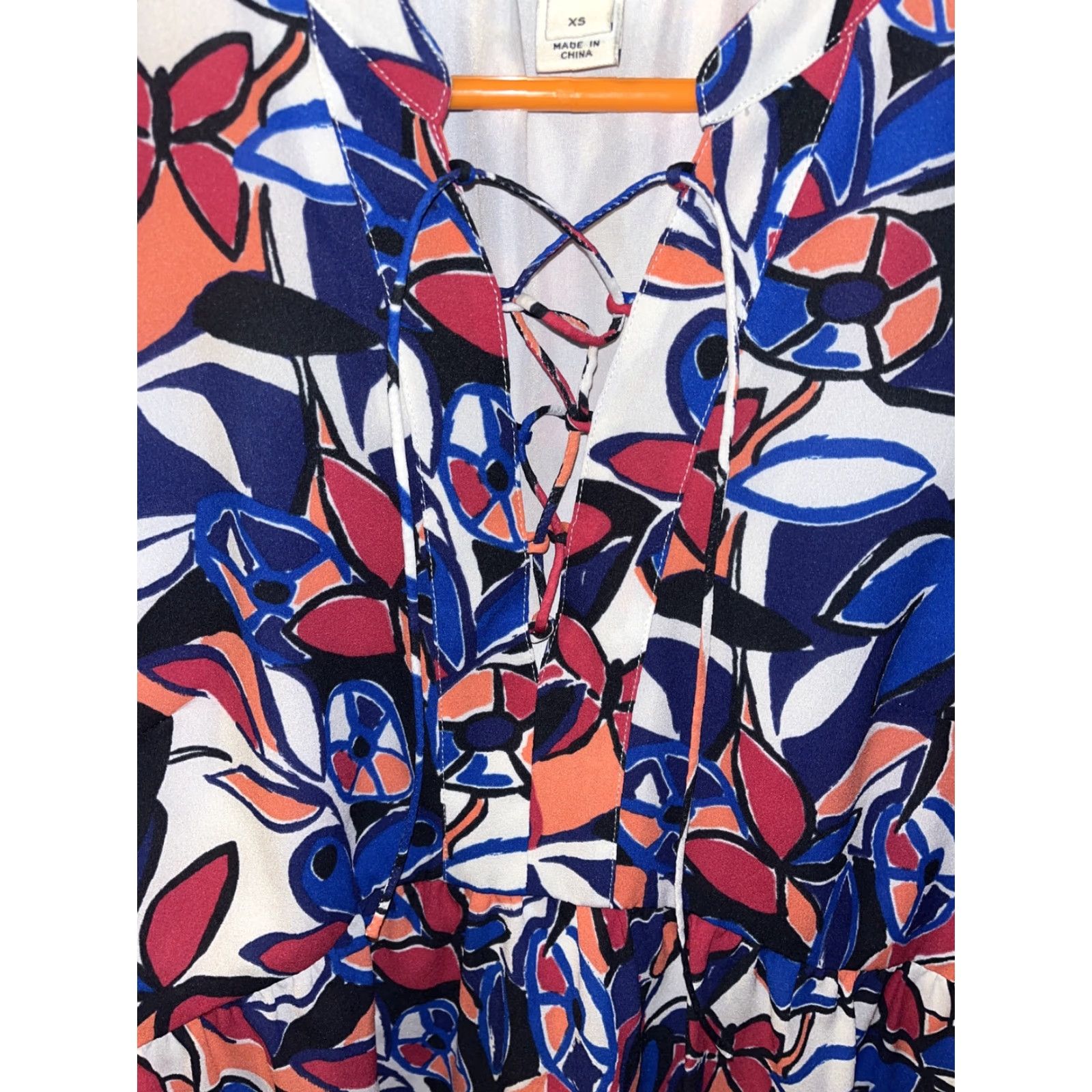 J.Crew J.CREW Womens 3/4 Sleeve Floral Blue Pink Printed Lace Up Dress Size XS A-Line Summer Casual Multicolor Polyester Short Size XS / US 0-2 / IT 36-38 - 3 Thumbnail