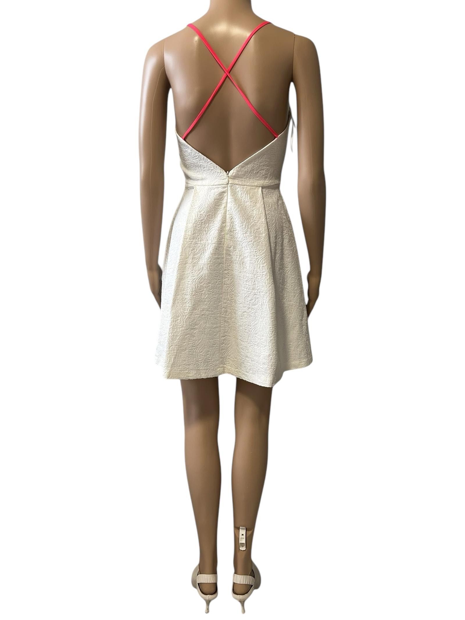 Designer Chic White Mini Dress with Pink Straps Size S / US 4 / IT 40 - 4 Thumbnail