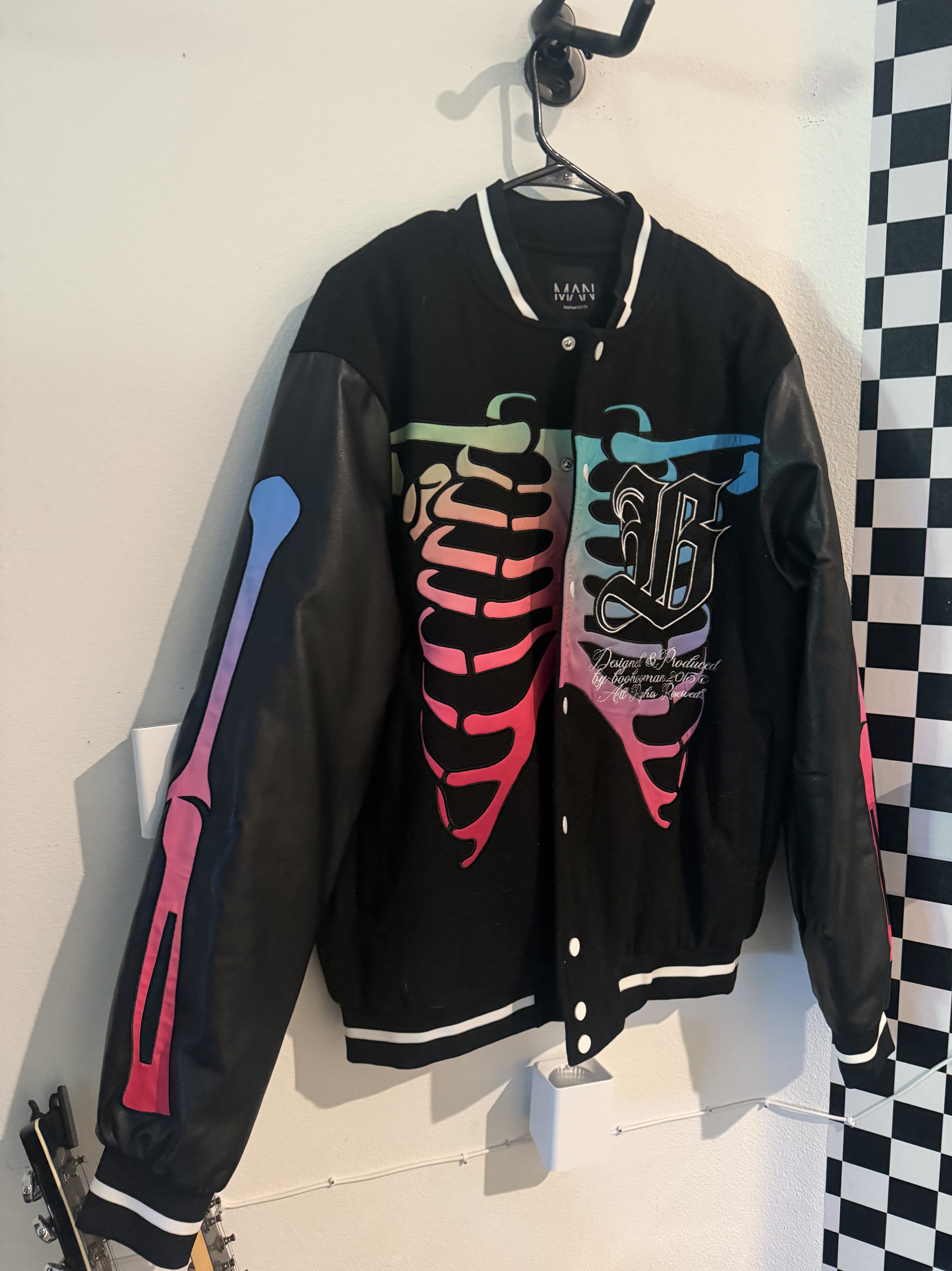 Boohoo Oversized Neon Skeleton Bomber Jacket Size US L / EU 52-54 / 3 - 1 Thumbnail