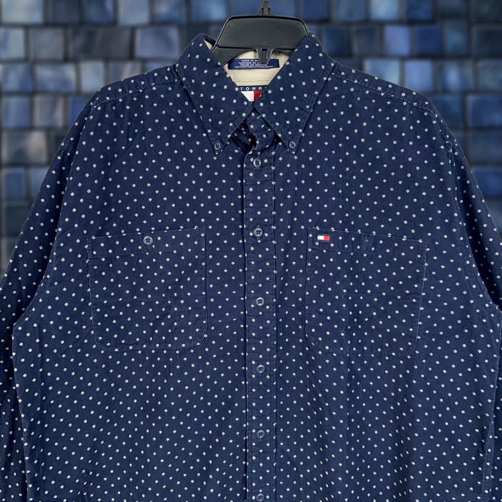 Tommy Hilfiger Tommy Hilfiger Shirt Mens Large Navy Blue Corduroy Snowflake Long Sleeve Y2K Size US L / EU 52-54 / 3 - 1 Thumbnail