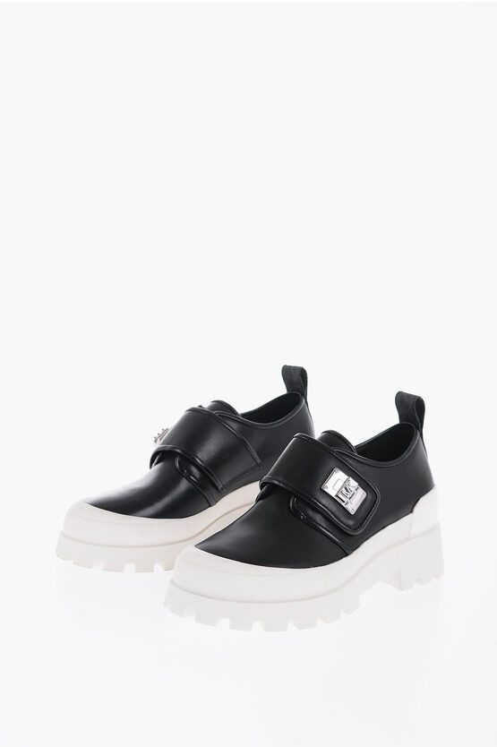 image of Michael Kors Michael Leather Padma Slip On Sneakers With Faux Closure And in Black/White, Women's (