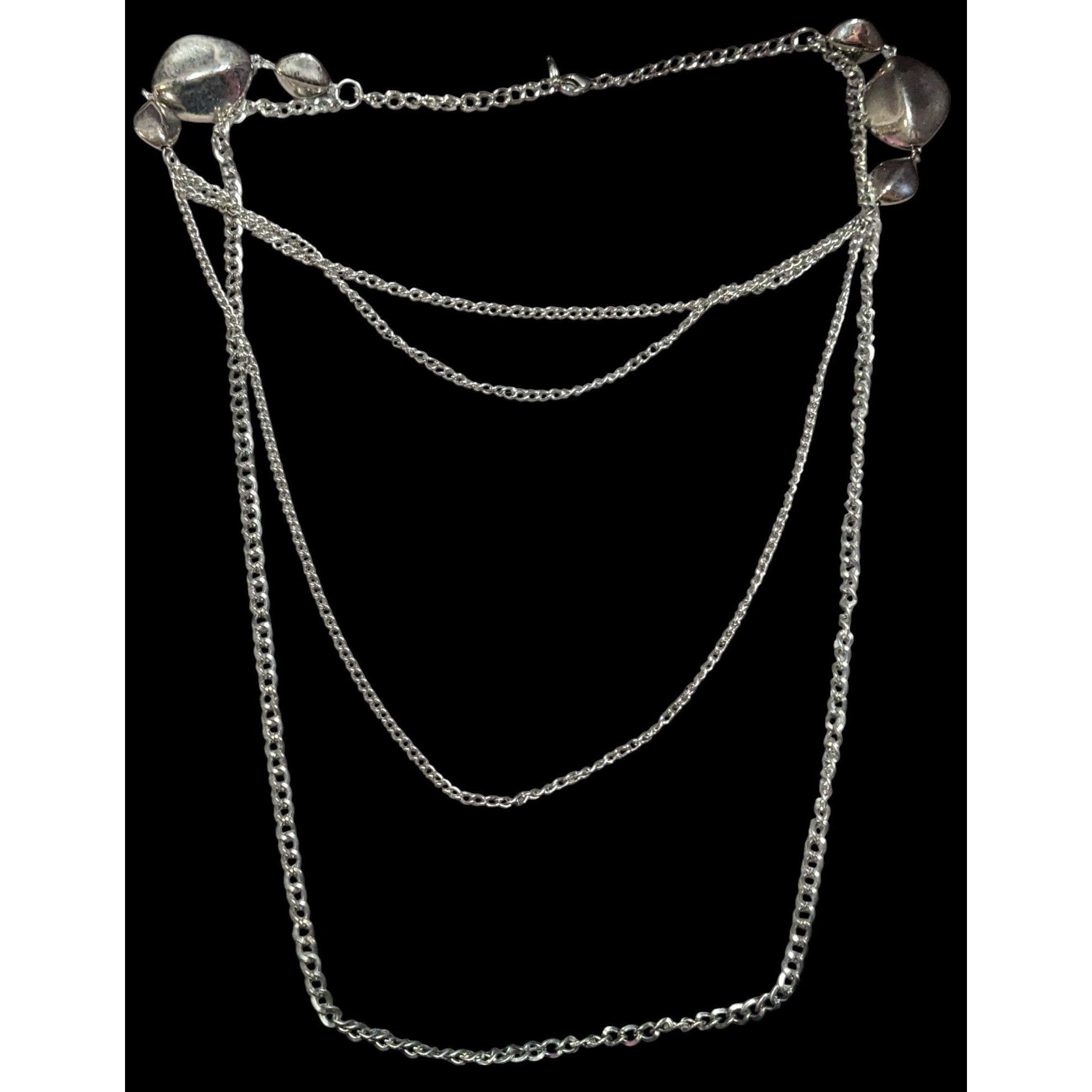 Other Layered Silver Tone Chain Necklace With Abstract Bead Accent Size ONE SIZE - 2 Thumbnail