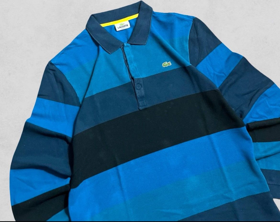 Lacoste Vintage 2000s Lacoste long-sleeved polo shirt blue stripes Size US M / EU 48-50 / 2 - 6 Thumbnail