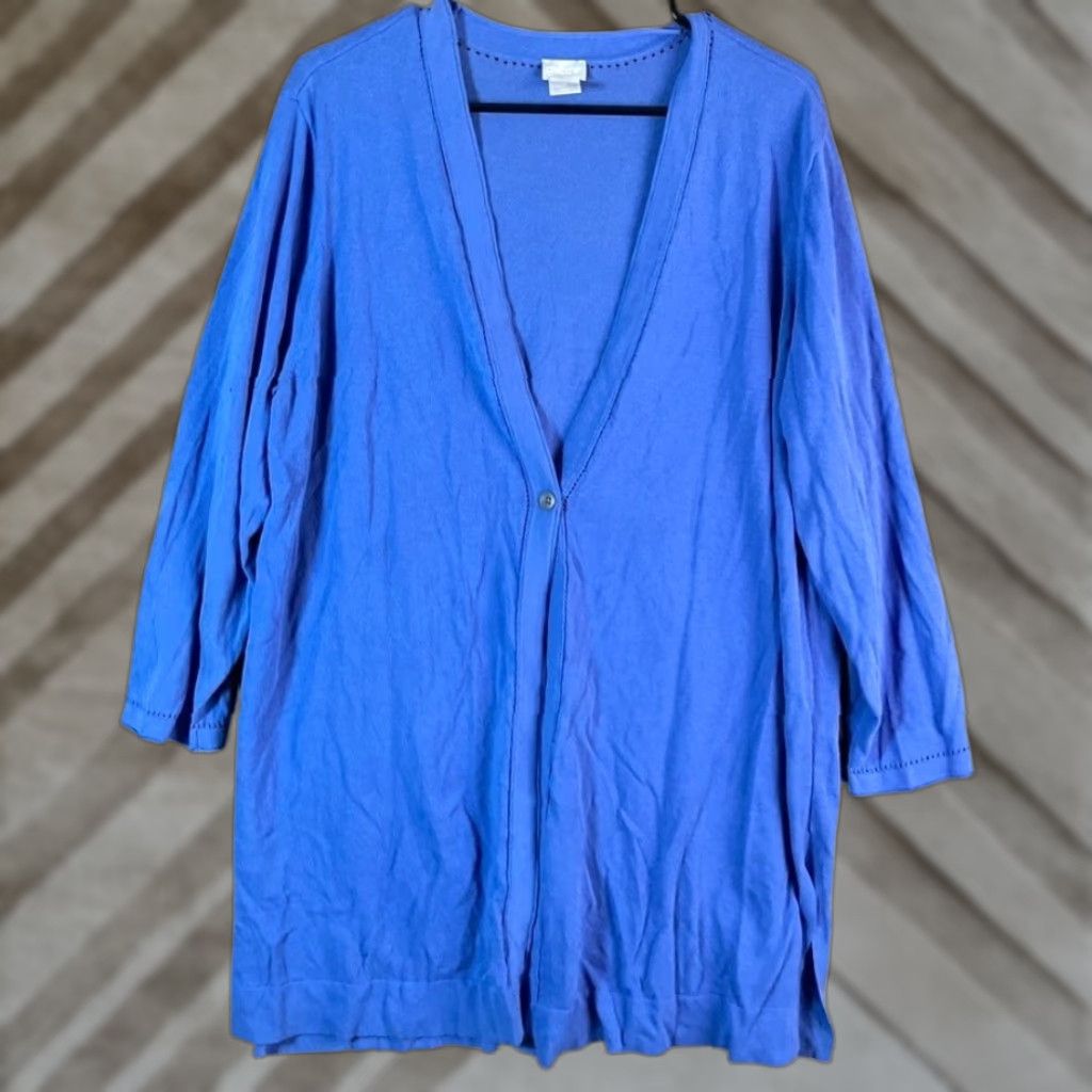 Vintage VINTAGE Chicos Cardigan Sweater Blue V-Neck Button Front Long Sleeve XL Women’s Knit Stretch Relaxed Casual Workwear Size XL / US 12-14 / IT 48-50 - 1 Thumbnail