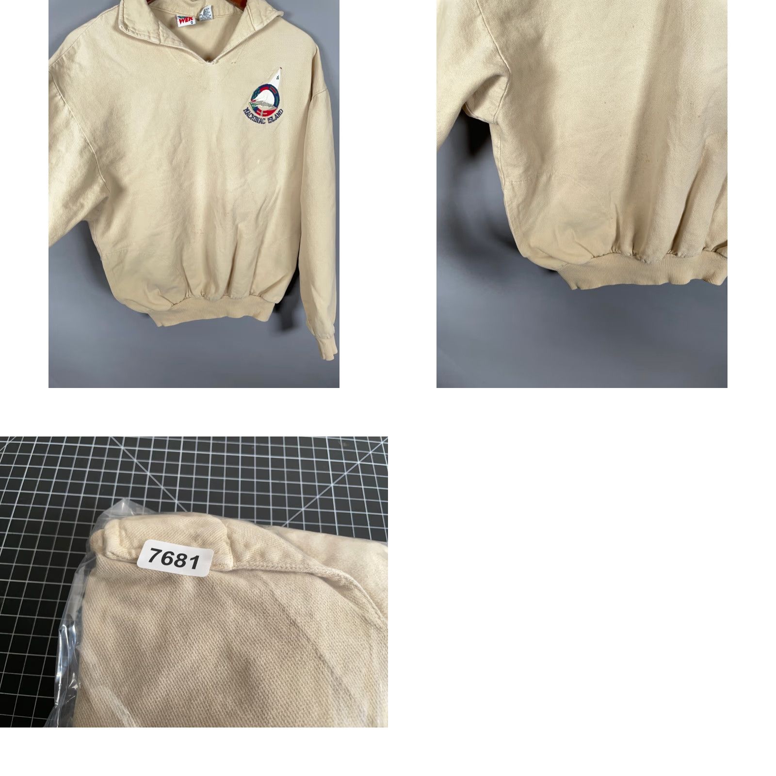 Vintage VTG WEK Sweatshirt Shirt Adult M Beige Embroidered Oversized 90s City Preppy Retro Collared Pockets - Pullover Mens Size US M / EU 48-50 / 2 - 9 Thumbnail