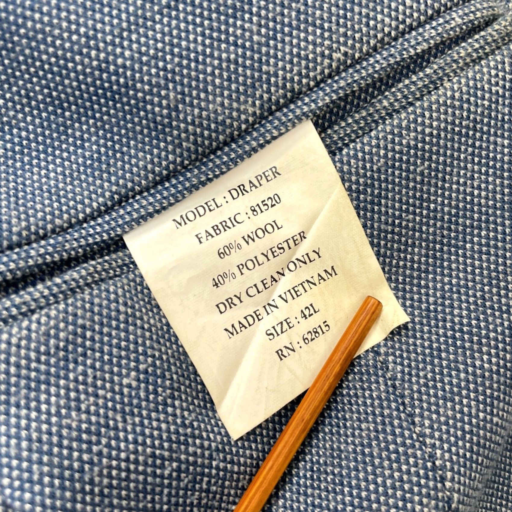 Vintage Flynt Men Blazer Jacket 42L Blue Wool Polyester Notch Lapel Single-Breasted 2-Button 4-Button Long Coat City Preppy Business Mens Size 42R - 7 Thumbnail