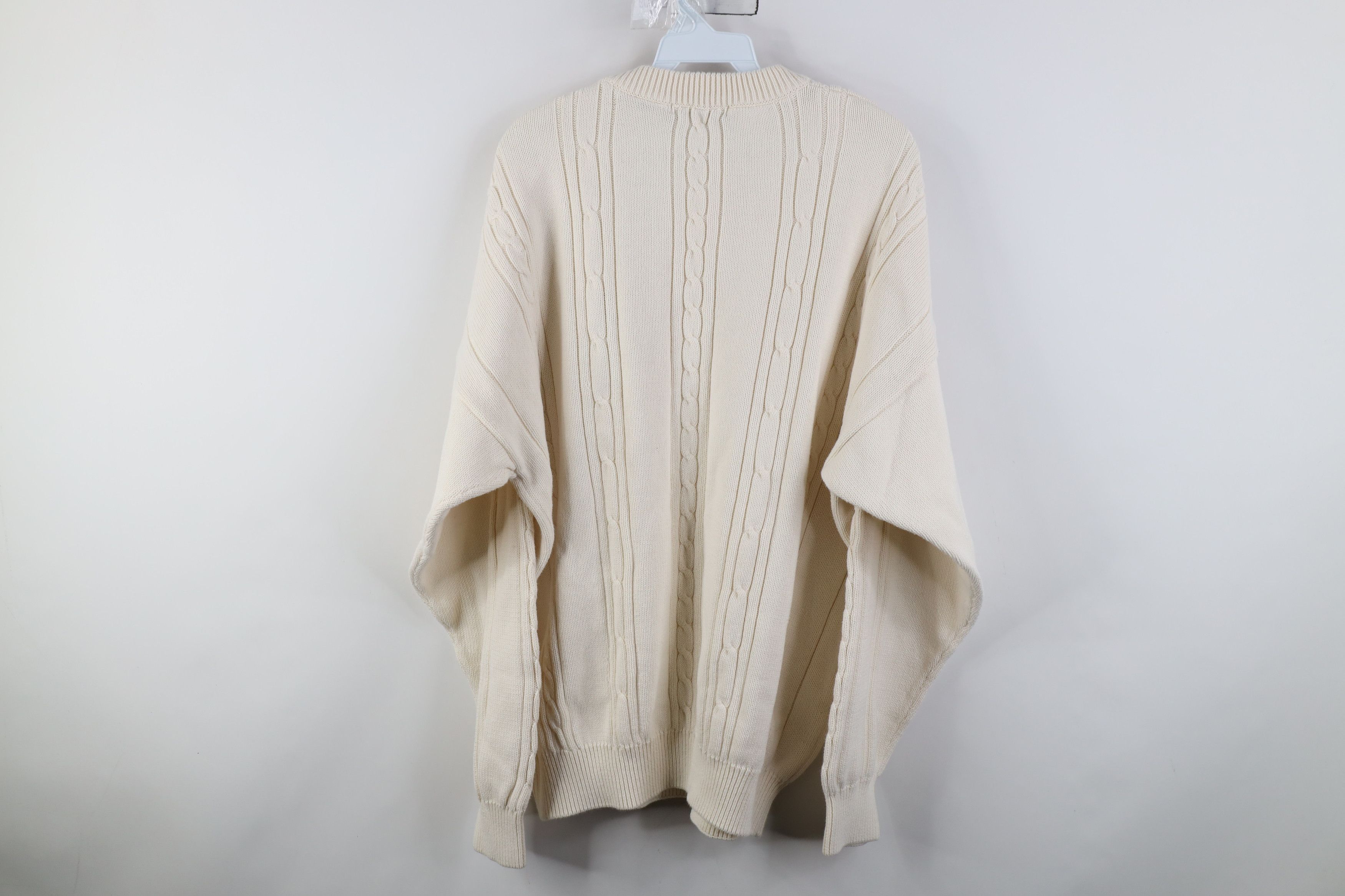 Izod Vintage 90s Izod Ribbed Cable Knit Crewneck Sweater Cream Size US XL / EU 56 / 4 - 8 Thumbnail