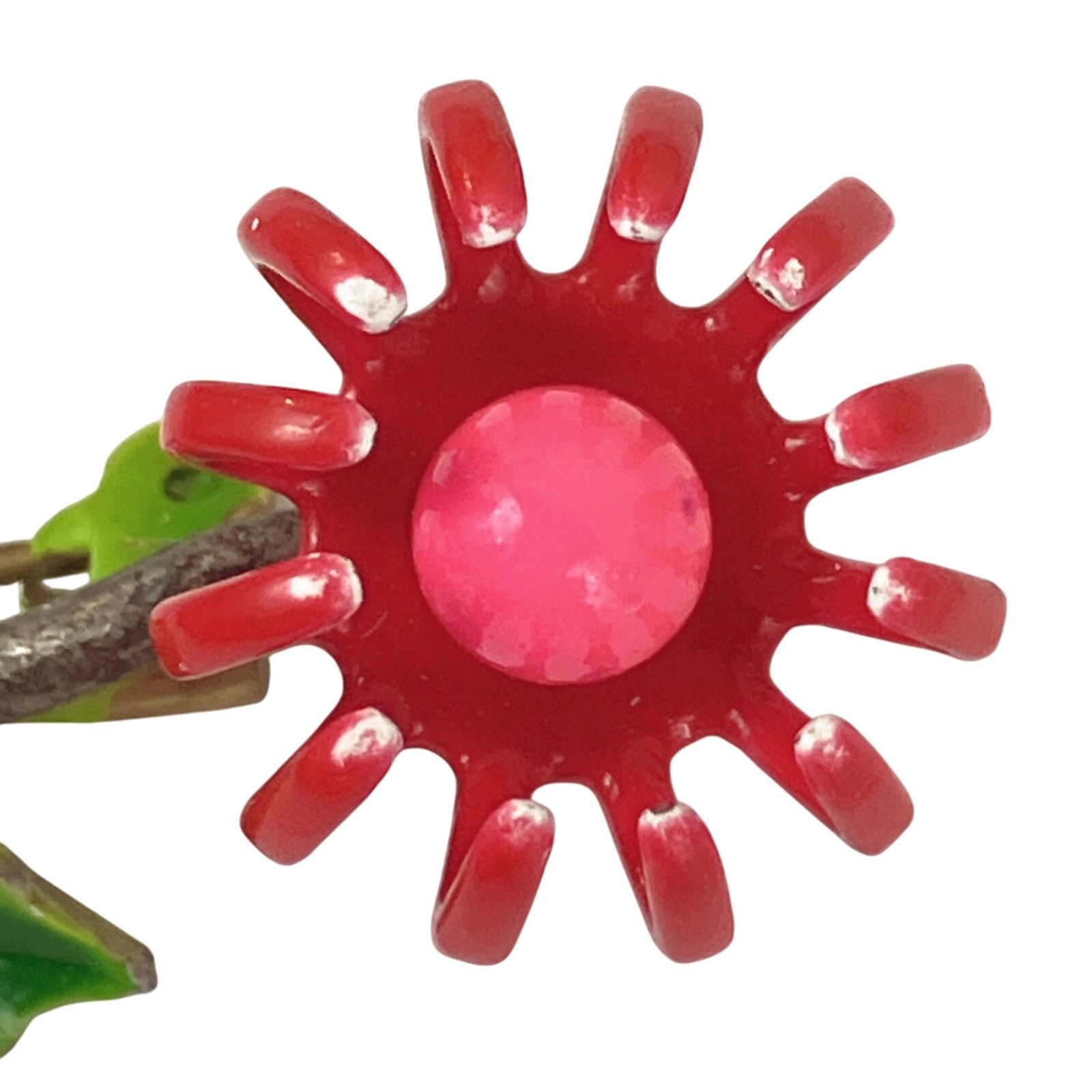 Vintage VTG Tiny Brooch Red Enameled Flower Small Mid Century Pin Size ONE SIZE - 3 Thumbnail