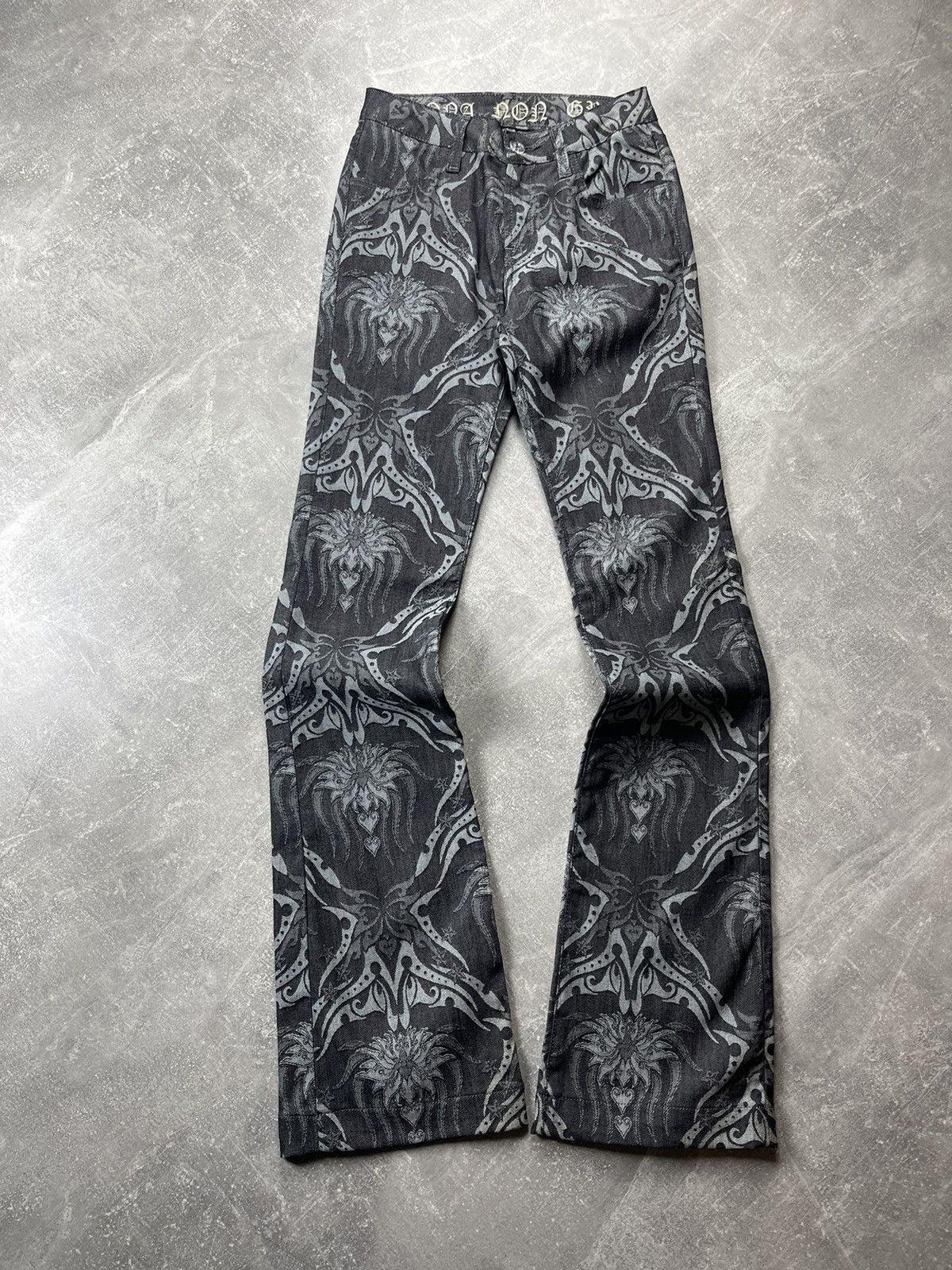 Other Y2K Flared Archive 2000s Black Baroque Pattern Jeans Size 27" / US 4 / IT 40 - 7 Thumbnail