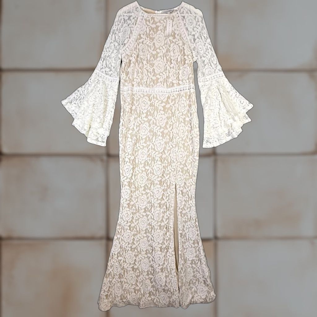 Born Baltic Born Dress Maxi Mermaid Lace Puff Sleeve White XL Women Size XL / US 12-14 / IT 48-50 - 1 Thumbnail