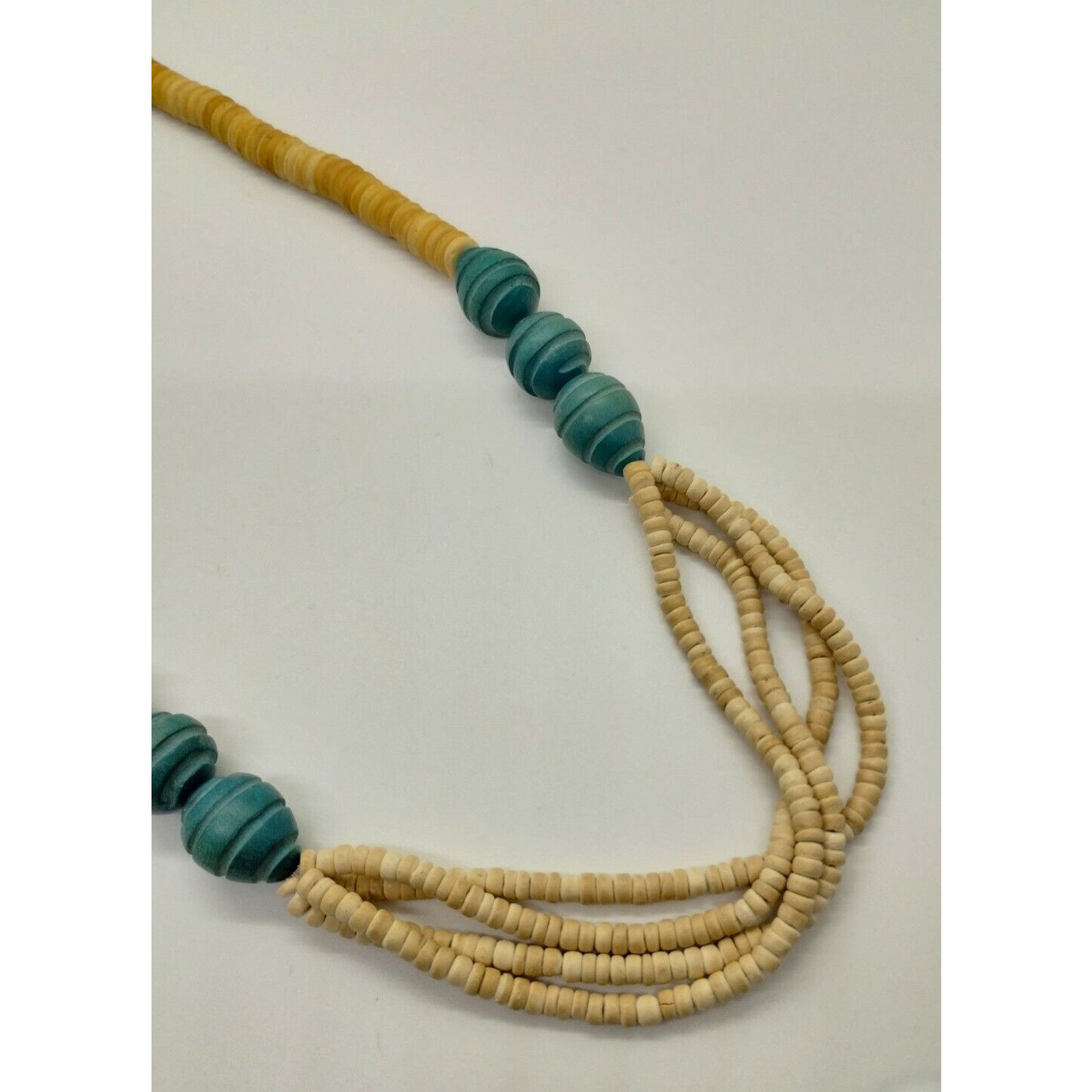 Vintage Vintage Tan and Turquoise Wood Look - Beaded Necklace - 14" Size ONE SIZE - 3 Thumbnail