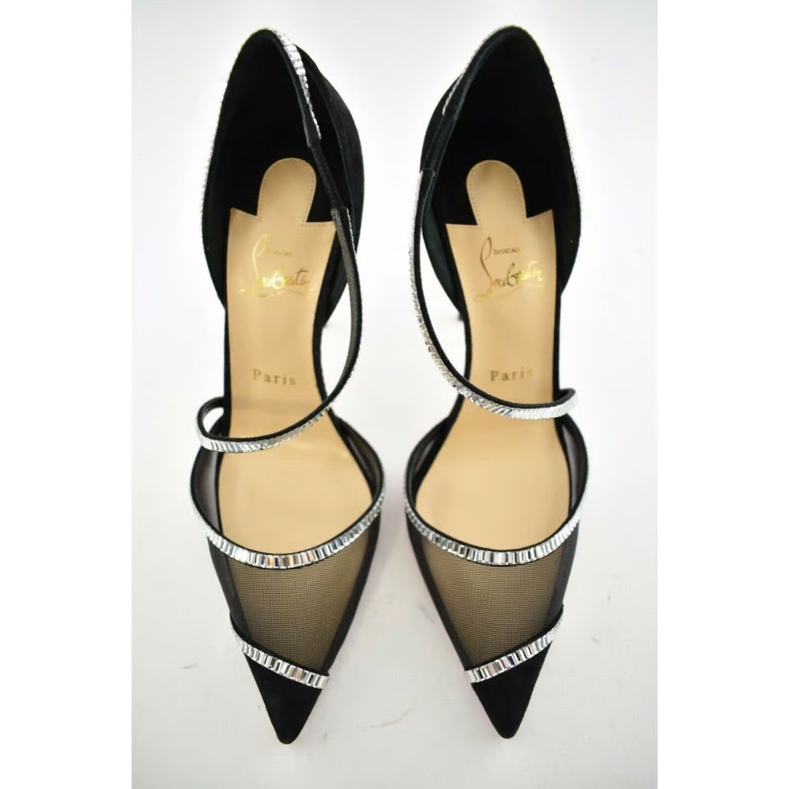 Christian Louboutin Chiara Diams 100 Black Silver Crystal Strap Heel Pump 39 Size US 9 / IT 39 - 10 Thumbnail