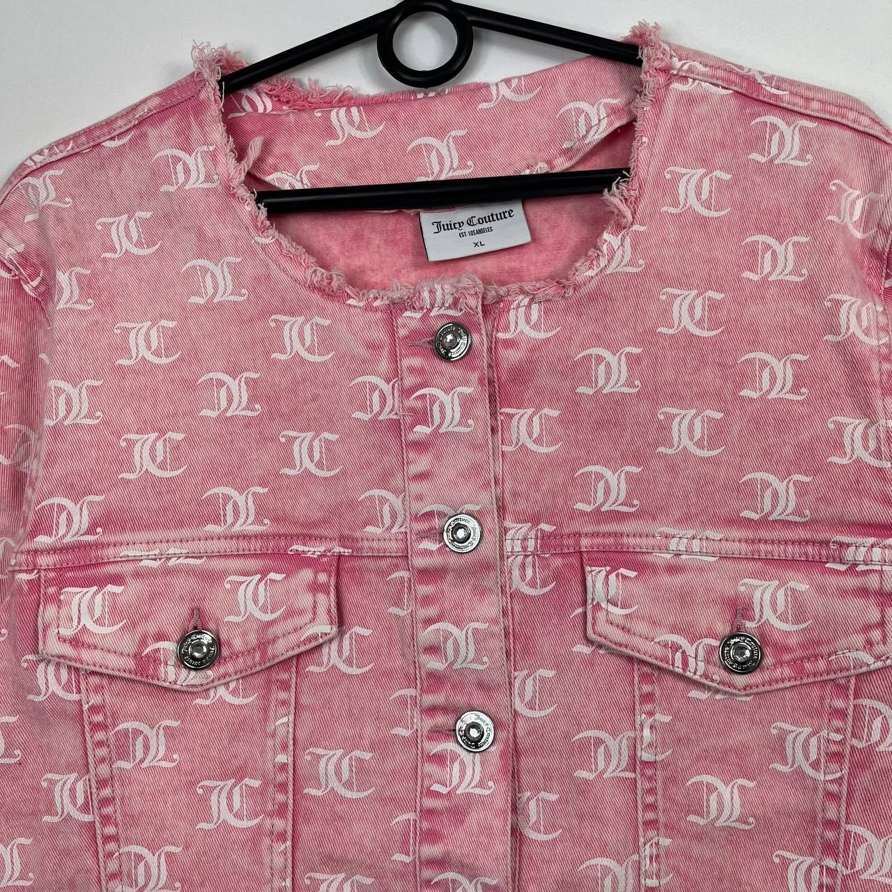 Juicy Couture Juicy Couture Womens Pink Monogram Denim Jacket Cropped XL Size XL / US 12-14 / IT 48-50 - 2 Thumbnail