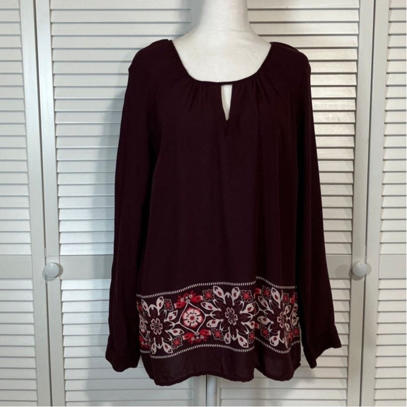 Old Navy Old Navy Burgundy Whimsigoth Boho Flowy Rayon Blouse Women L Size L / US 10 / IT 46 - 1 Thumbnail