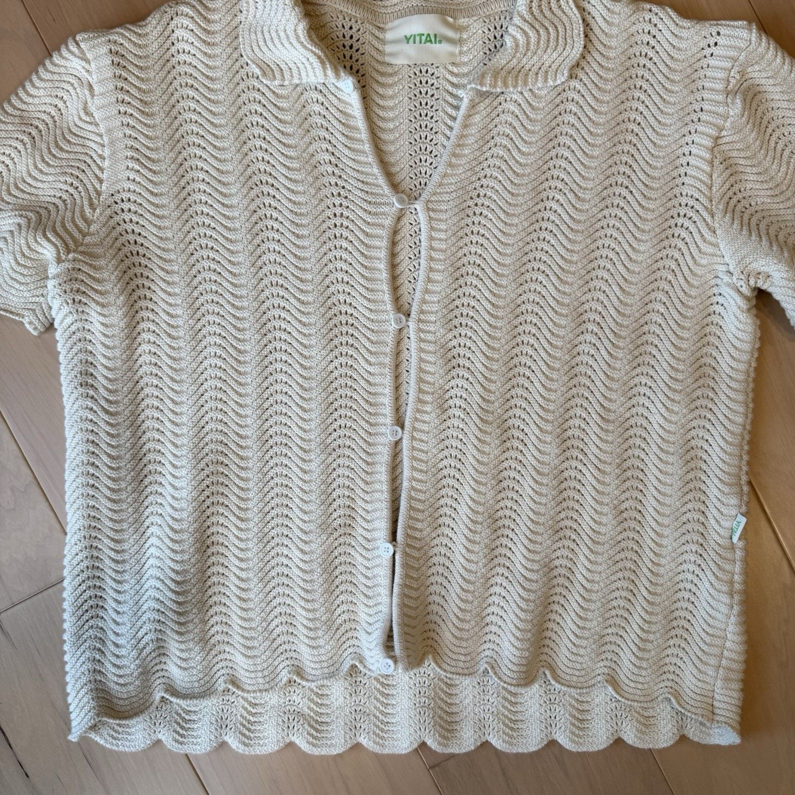YITAI Yitai Shirt M Cream Knit Shale Stitch Button Up Minimalist Size US M / EU 48-50 / 2 - 5 Thumbnail