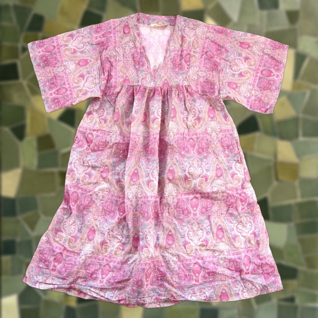 Vintage Papinelle Pocket Maxi Kaftan Dress Pink Cotton Short Sleeve Small Size 28" / US 6 / IT 42 - 1 Thumbnail