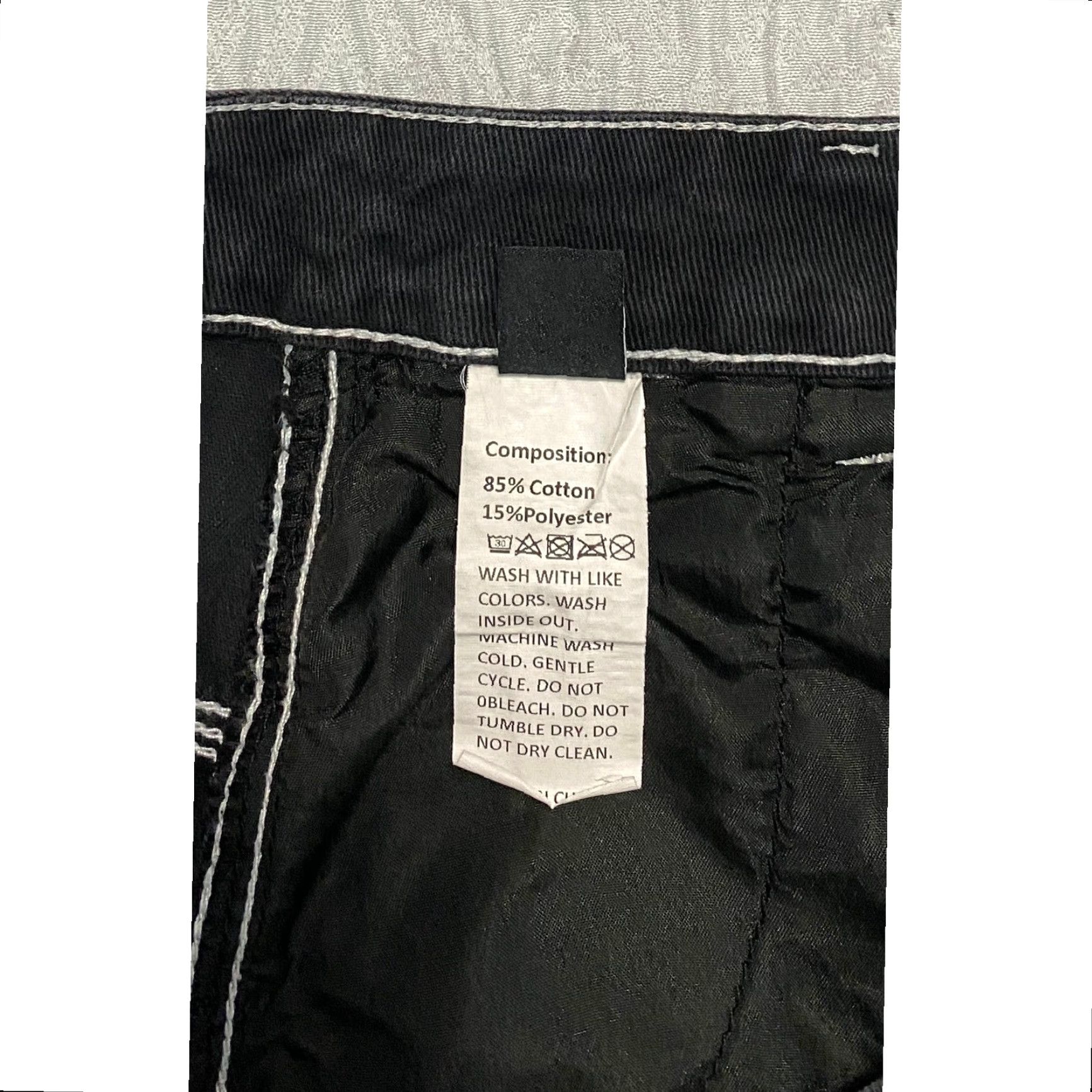 Shein SHEIN Cargo Pants Womens L Black Twill Cotton Blend Contrast Stitching Pockets Streetwear Y2K Casual Baggy Straight Front Logo Strap Size 36" / US 14 / IT 50 - 5 Thumbnail