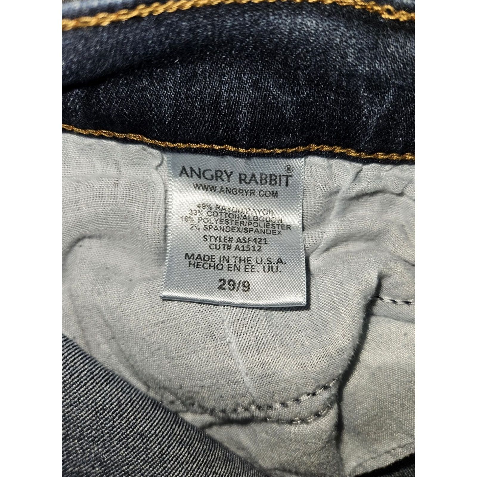 Vintage Angry Rabbit Jeans Womens 29/9 Blue Dark Wash Mid Rise Bootcut Stretch Denim Size 29" - 3 Thumbnail