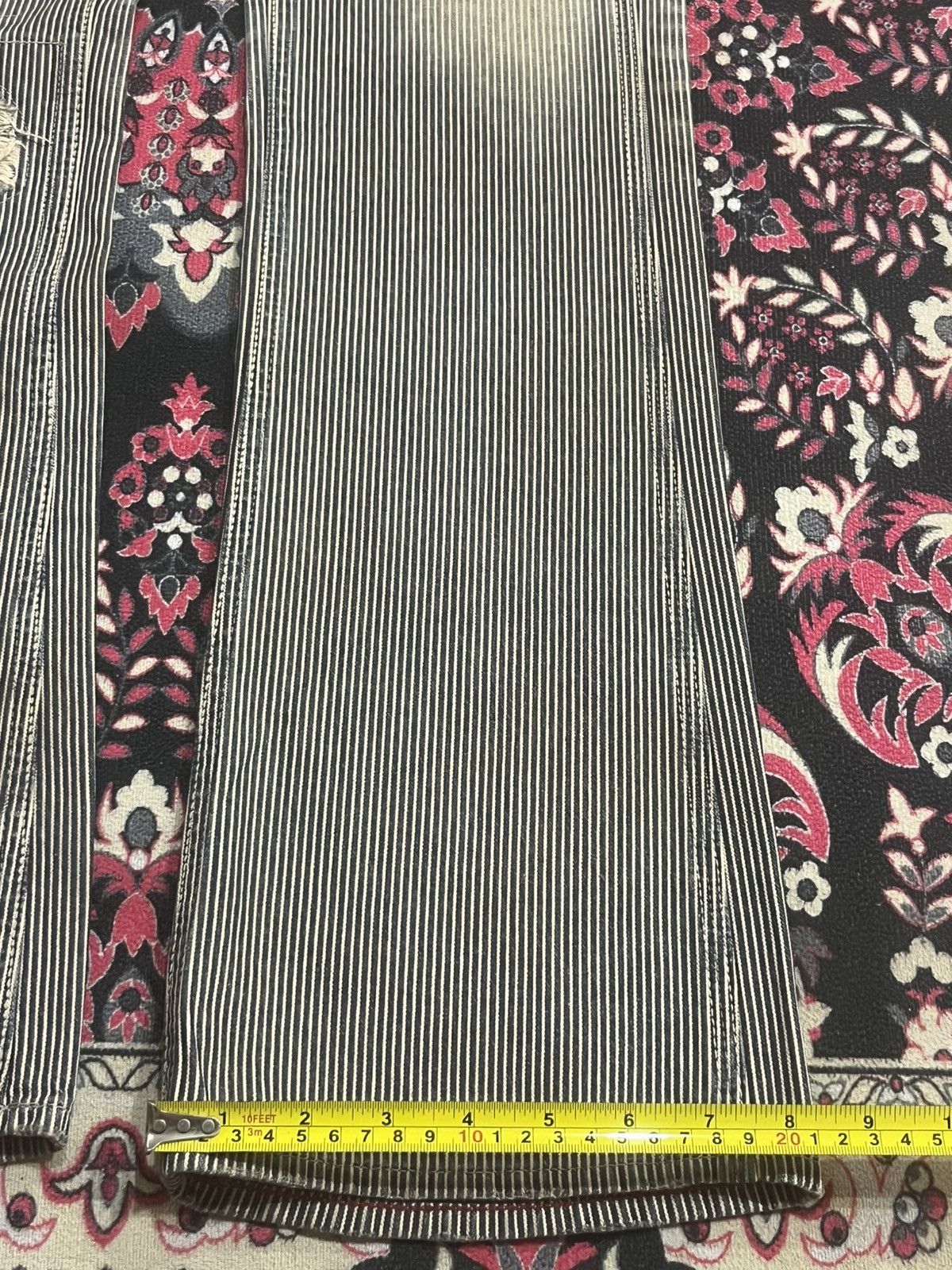 Japanese Brand American Varosh Pinstripe Double Knee Ripped Flared Jeans Size 28" / US 6 / IT 42 - 15 Thumbnail