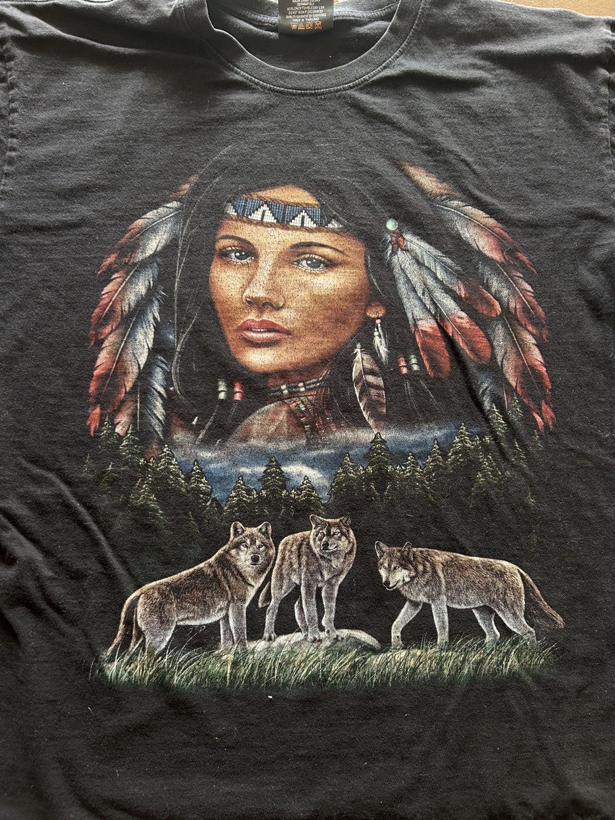 Vintage Vintage Native Woman And Wolves Nature Biker Tee Size US XL / EU 56 / 4 - 3 Thumbnail