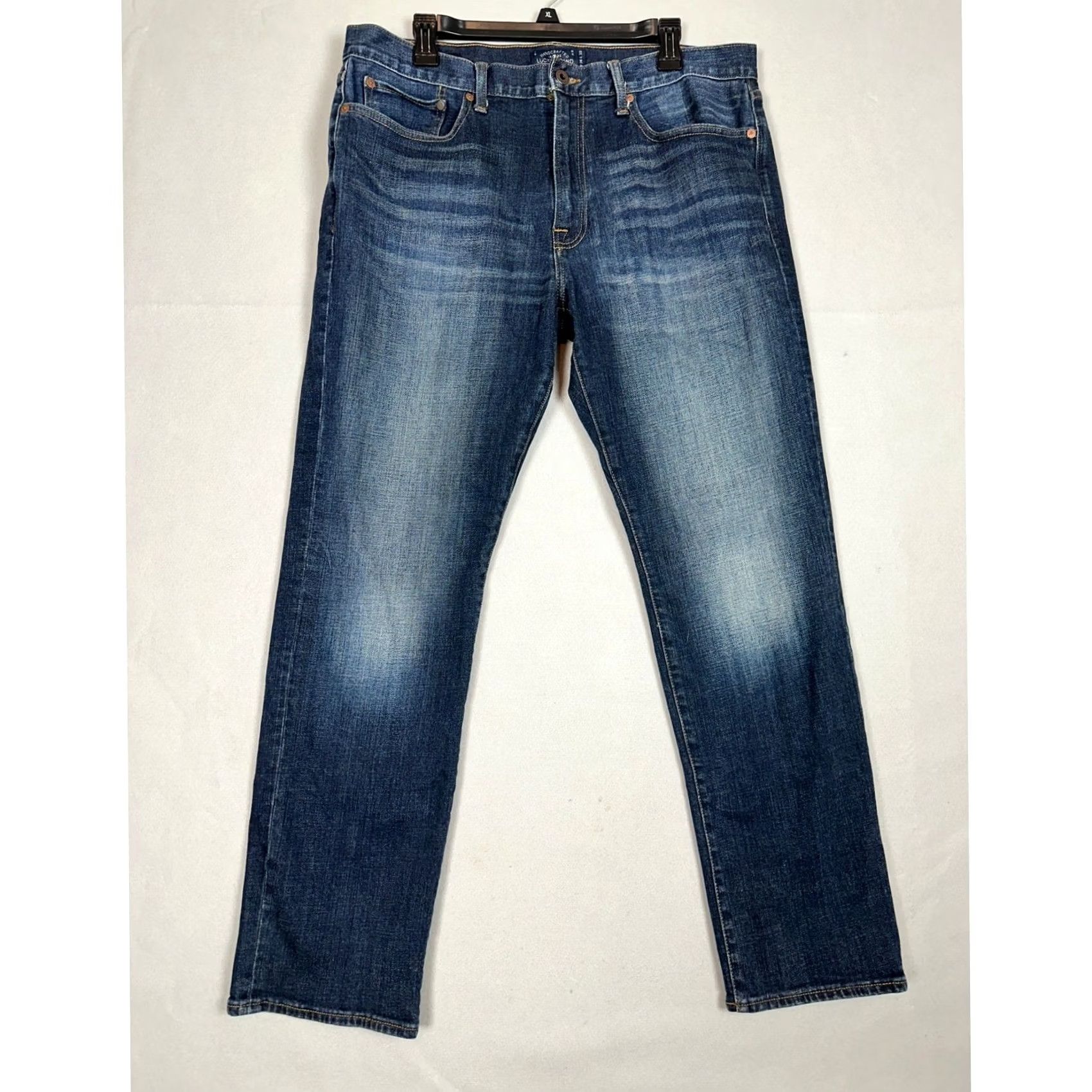 Lucky Brand Lucky Brand 121 Heritage Slim Jeans 36x32 Denim Blue Slim Stretch Mid Rise Mens Straight 5-Pocket Leather Patch Jeans Mens Size US 36 / EU 52 - 2 Thumbnail