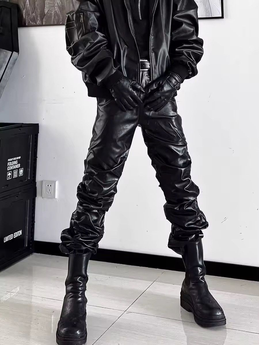 Leather Long Ruched Soft Black Pu Leather Stacked Pant Size US 30 / EU 46 - 2 Thumbnail