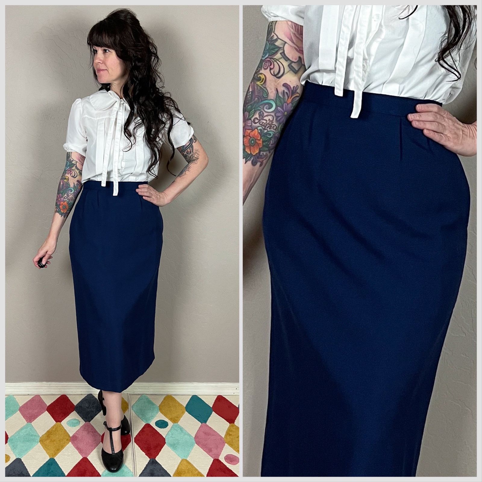 Vintage Vintage 1980s Deadstock Blue High Waisted Midi Skirt Size 27" / US 4 / IT 40 - 1 Thumbnail