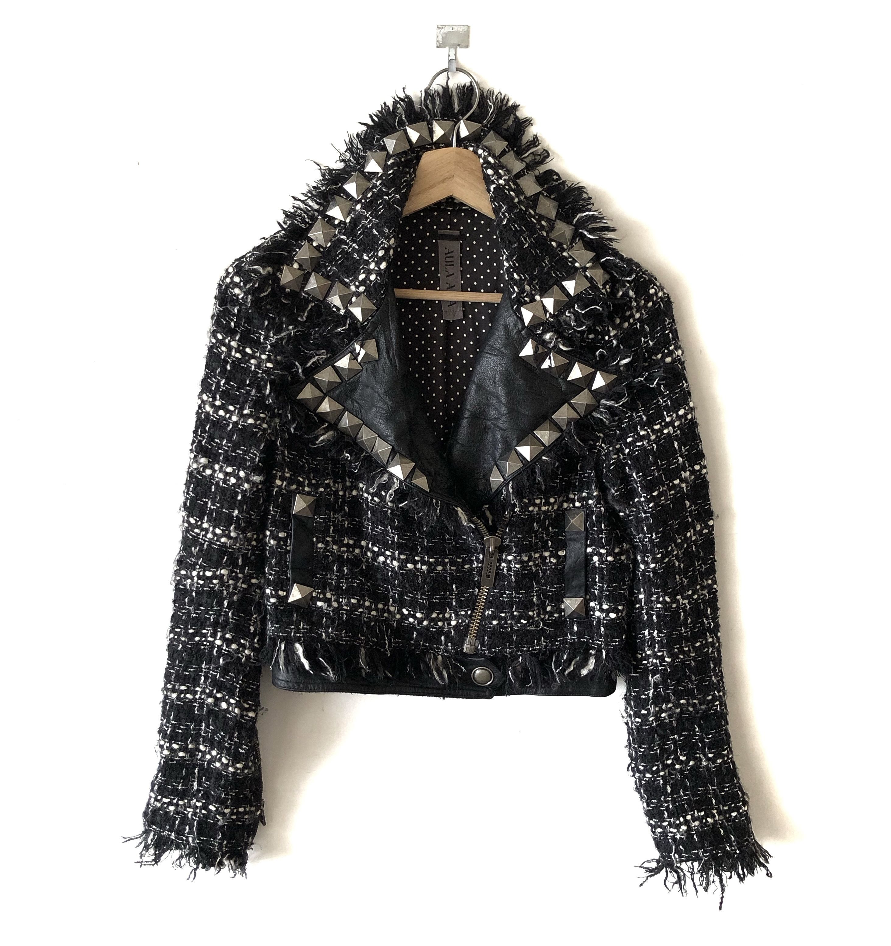 Japanese Brand RARE🔥JAPAN AULA AILA COW LEATHER TWEED STUDS DOUBLE COLLAR Size XS / US 0-2 / IT 36-38 - 1 Thumbnail
