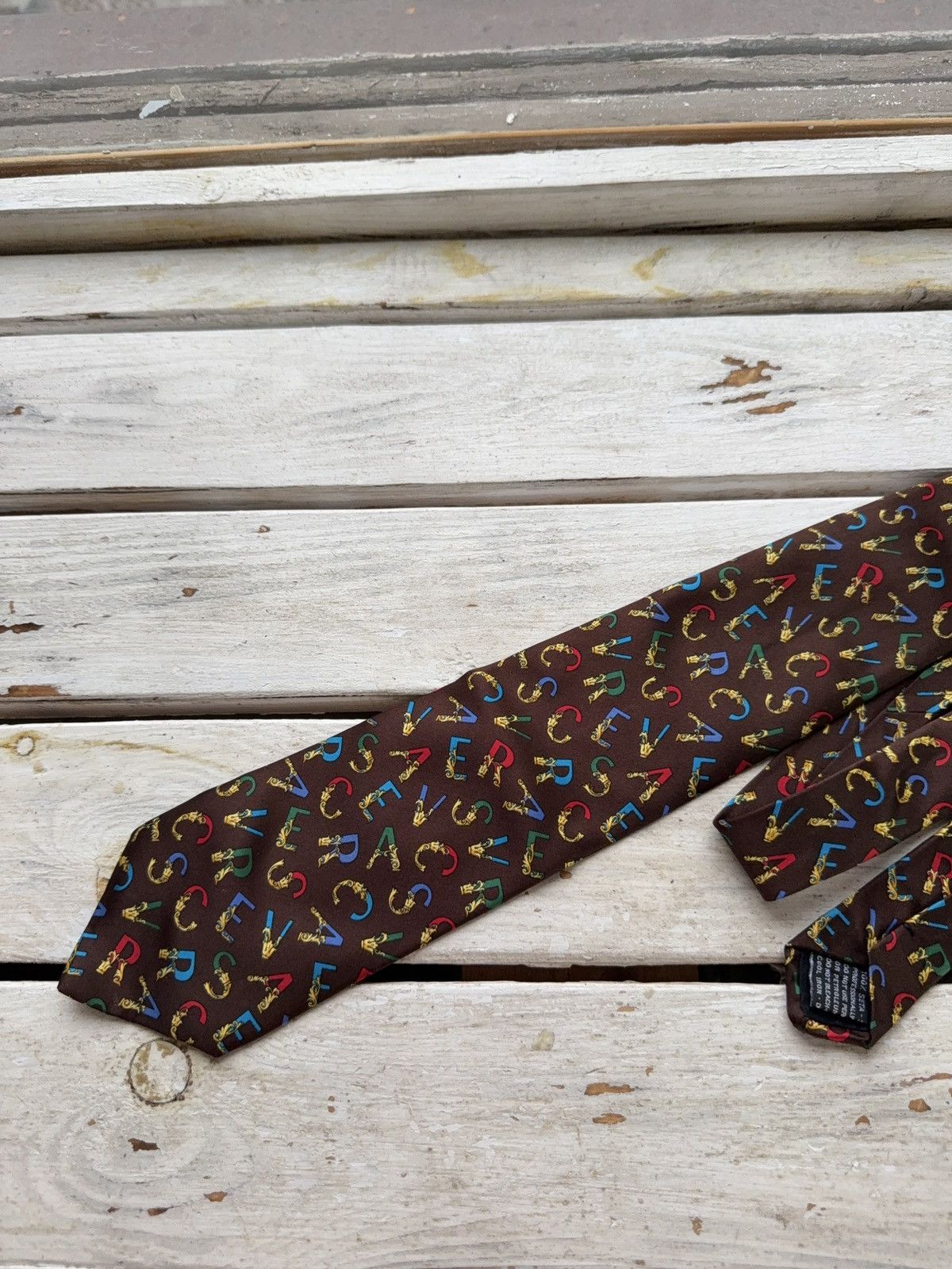 Versace Gianni Versace Silk Tie Brown Logo Print Colorful Letters Size ONE SIZE - 2 Thumbnail