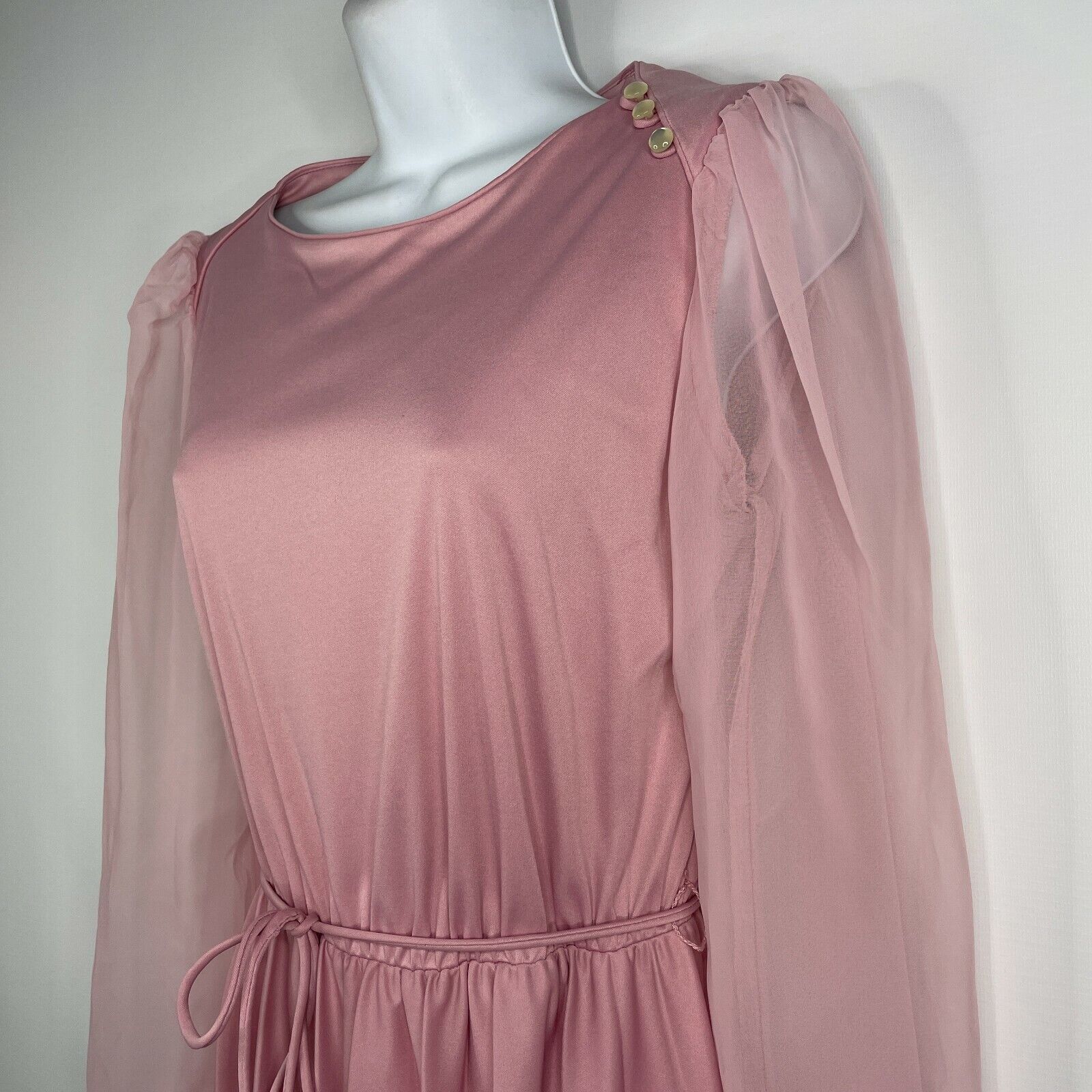Vintage 70s Lavender Belted Contrast Stich Pleat Fit Flare Dress Size L / US 10 / IT 46 - 6 Thumbnail