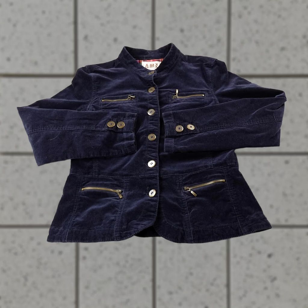 Vintage AMI Jacket Womens L Navy Blue Pinwale Corduroy Military Button Front Coat Soft Size L / US 10 / IT 46 - 1 Thumbnail