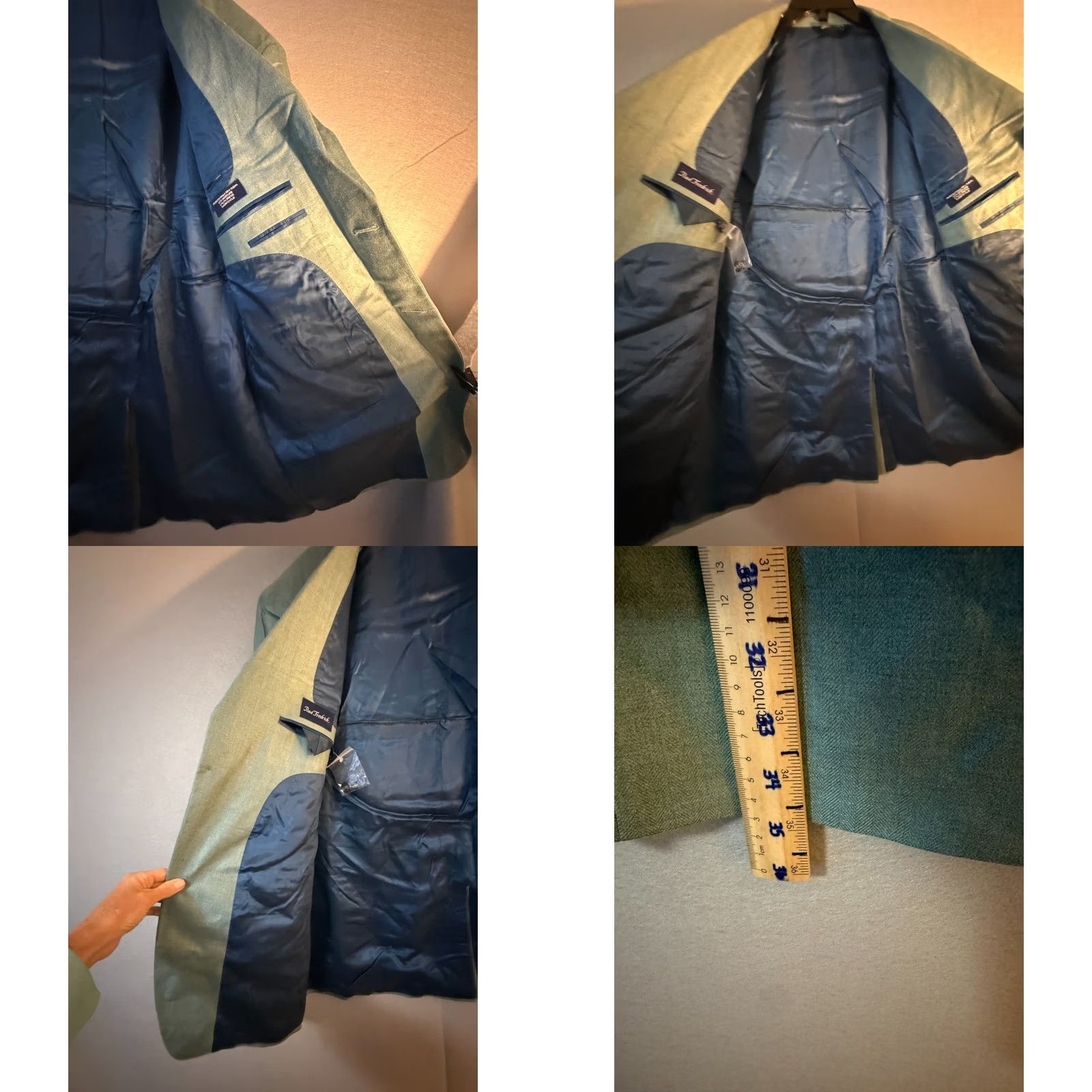 Vintage Paul Fredrick Blazer Sport Coat 48XL Men’s Herringbone Sage Green Silk Wool 2-Button Notch Lapel Long Size 48R - 8 Thumbnail