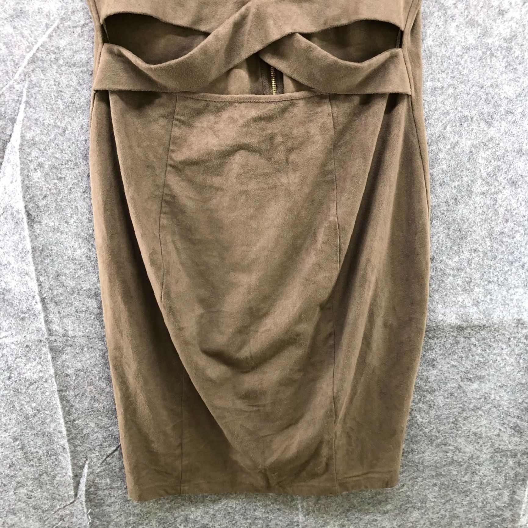 Guess Guess Dress Sleeveless Bodycon Size L Faux Suede Stretch Cutout Waist Tan Brown Size L / US 10 / IT 46 - 4 Thumbnail
