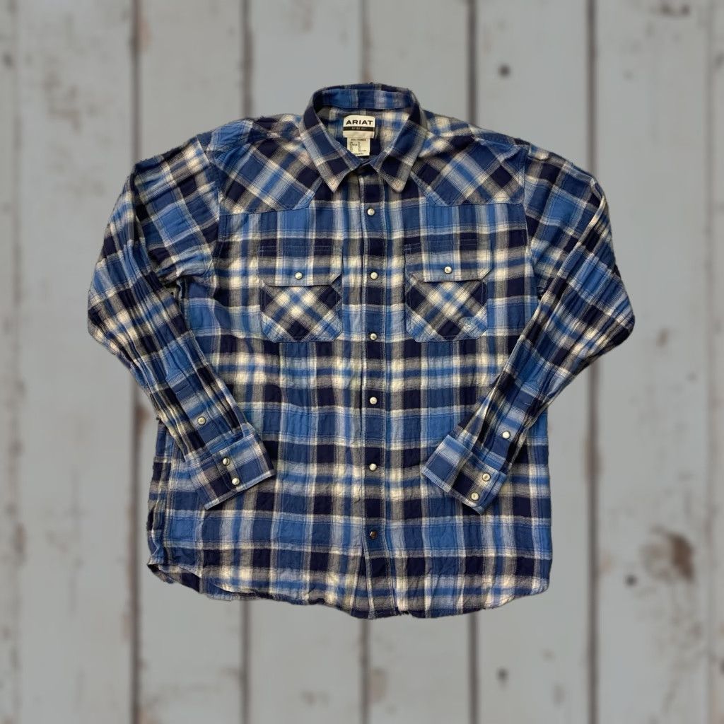 Ariat Ariat Pearl Snap Retro Fit Shirt Men XL Plaid Western Long Sleeve Cotton Flannel Size US XL / EU 56 / 4 - 1 Thumbnail