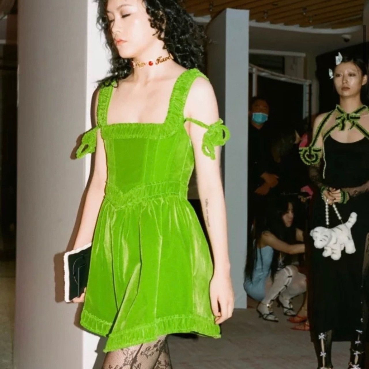 Nodress Green Velvet Mini Dress Size M / US 6-8 / IT 42-44 - 4 Thumbnail