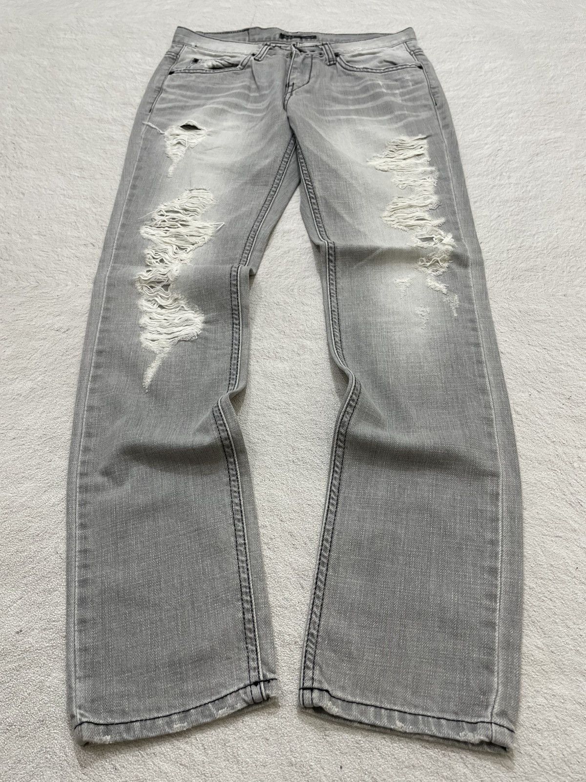 If Six Was Nine 2000s Distressed Rare Grey Denim Washed Jeans Y2K Size US 29 - 1 Thumbnail
