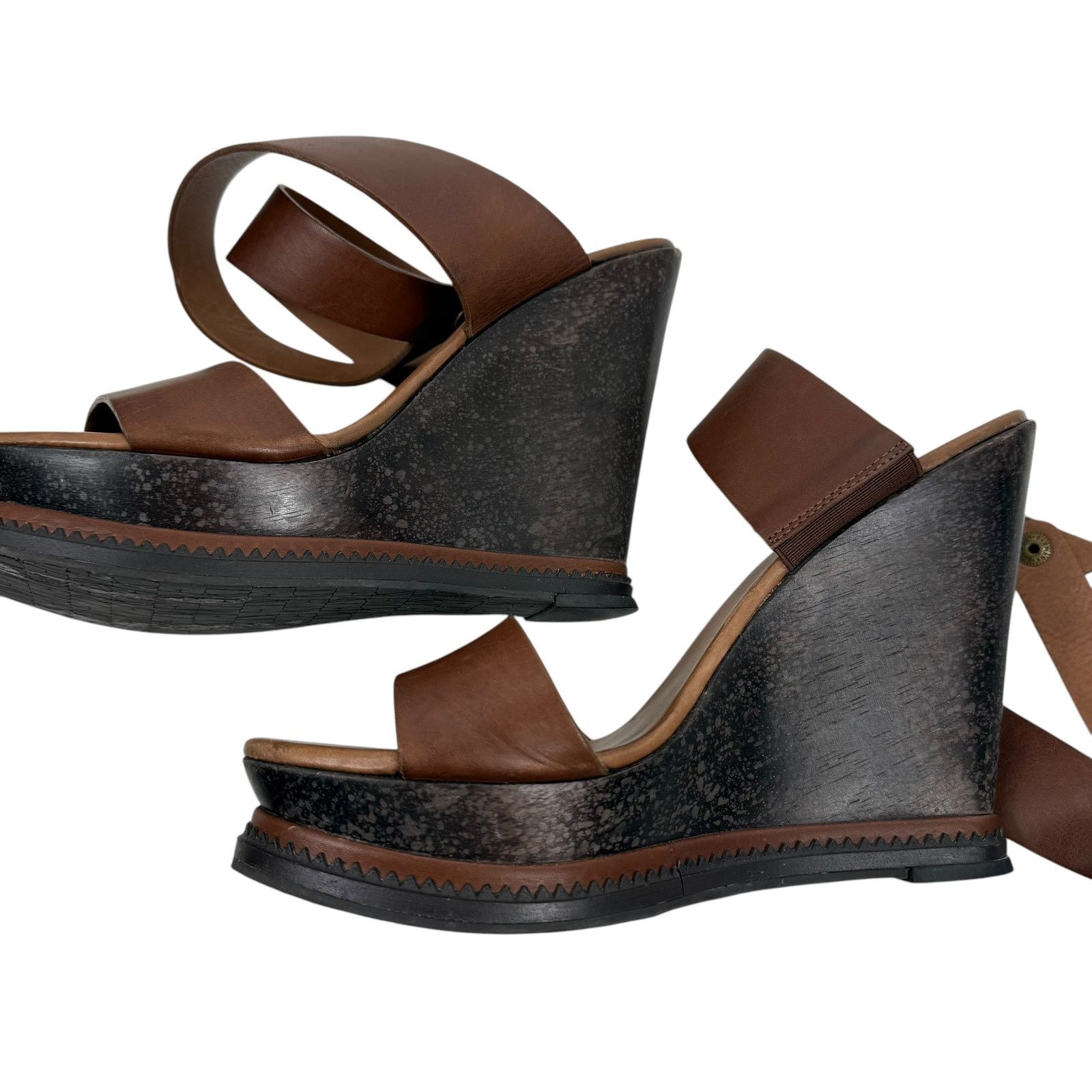 Diane von Furstenberg Diane Von Furstenberg Onmi Ankle Wrap Wedges Brown Leather Size US 9.5 / IT 39.5 - 8 Thumbnail