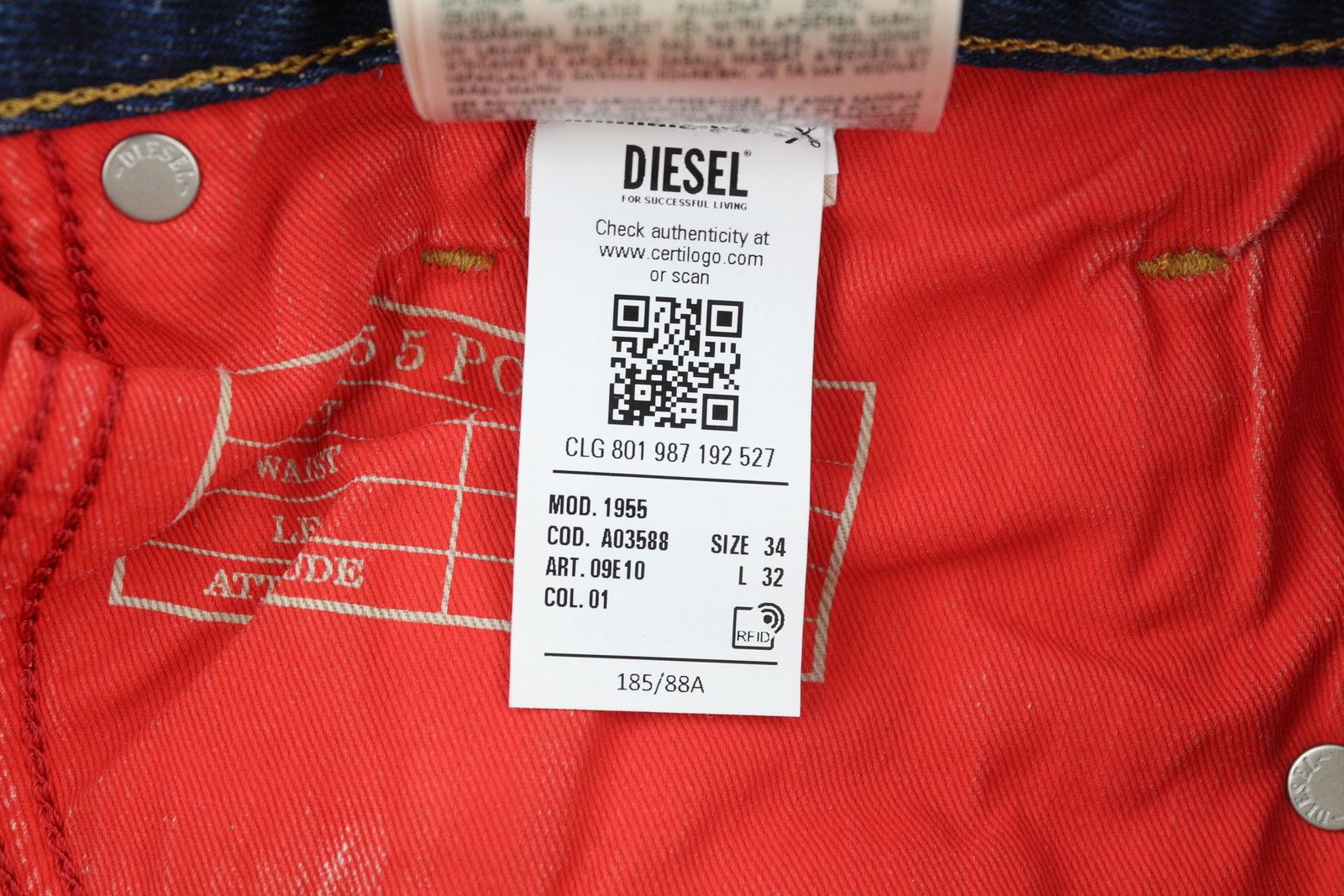 Diesel 1955 09E10 W34/L32 Blue Regular Straight Distress 85393 Size US 34 / EU 50 - 12 Thumbnail