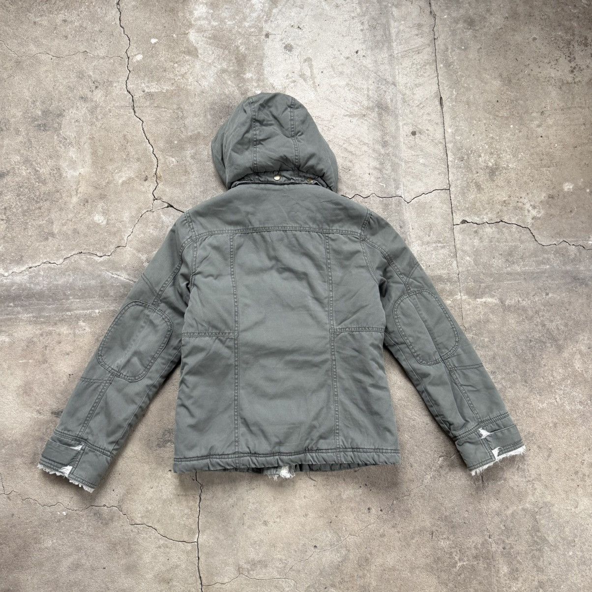 Le Grande Bleu (L.G.B.) Vintage Fishbone Khaki Green Jacket With Faux Fut Hood Size M / US 6-8 / IT 42-44 - 6 Thumbnail