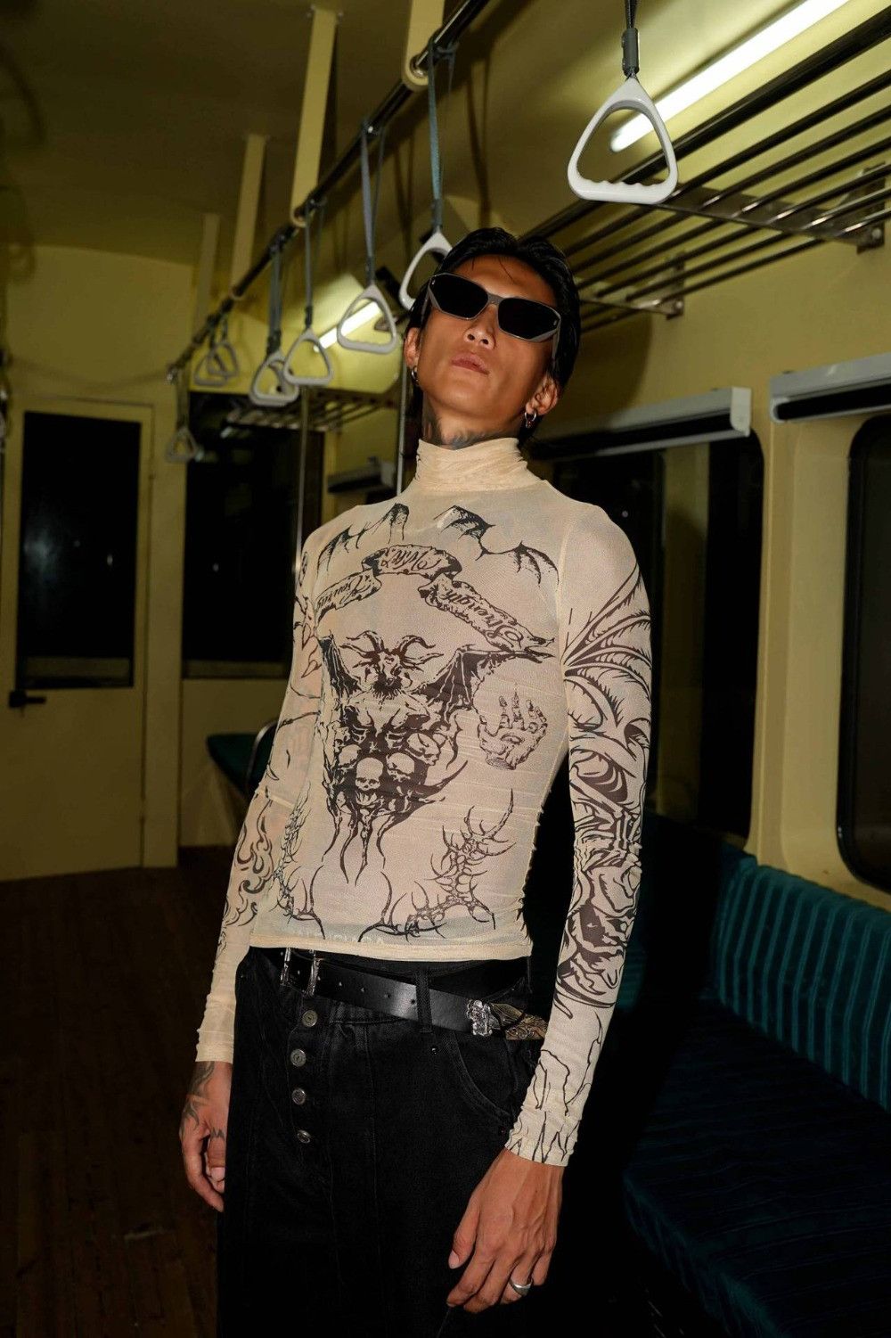 Devil Long Sleeve Slim Lightweight High Neck Shirt