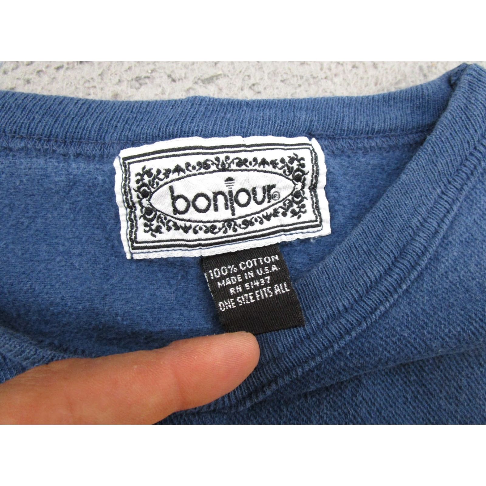 Vintage VINTAGE Bonjour Sweatshirt Top Women's One Size Blue 90s Pullover Casual Activewear Size ONE SIZE - 3 Thumbnail