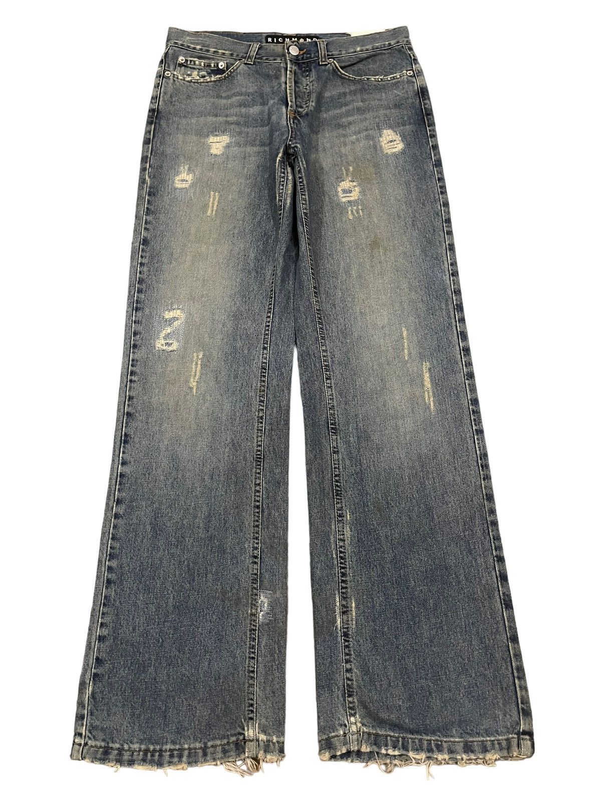 Richmond Denim Vintage Richmond Denim Blue Wash Distress Baggy Jeans Size US 31 - 1 Thumbnail