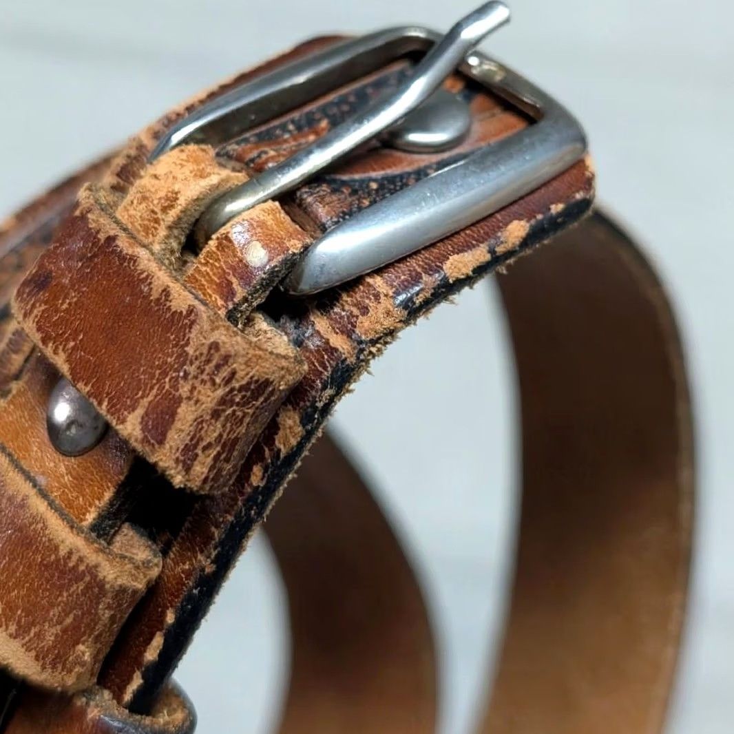 Vintage VINTAGE handcrafted western belt 38 brown leather Tooled Ranger belt Men Adult 38 Brown Western Belt Ranger Mens Size 38 - 4 Thumbnail